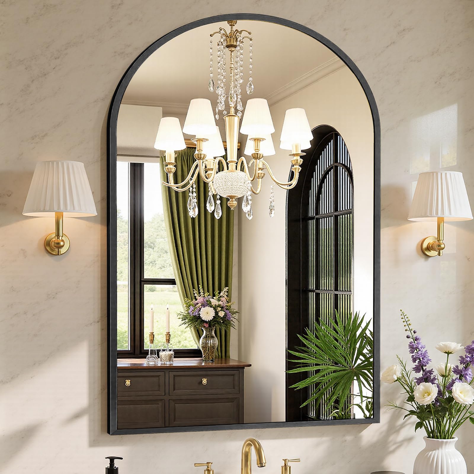 Sweetcrispy 24"x36" Arched Black Bathroom Mirrors for Wall | Bathroom Mirrors for Over Sink, Metal Framed with HD Shatter-Proof Glass for Entryway, Bedroom, Home Decor