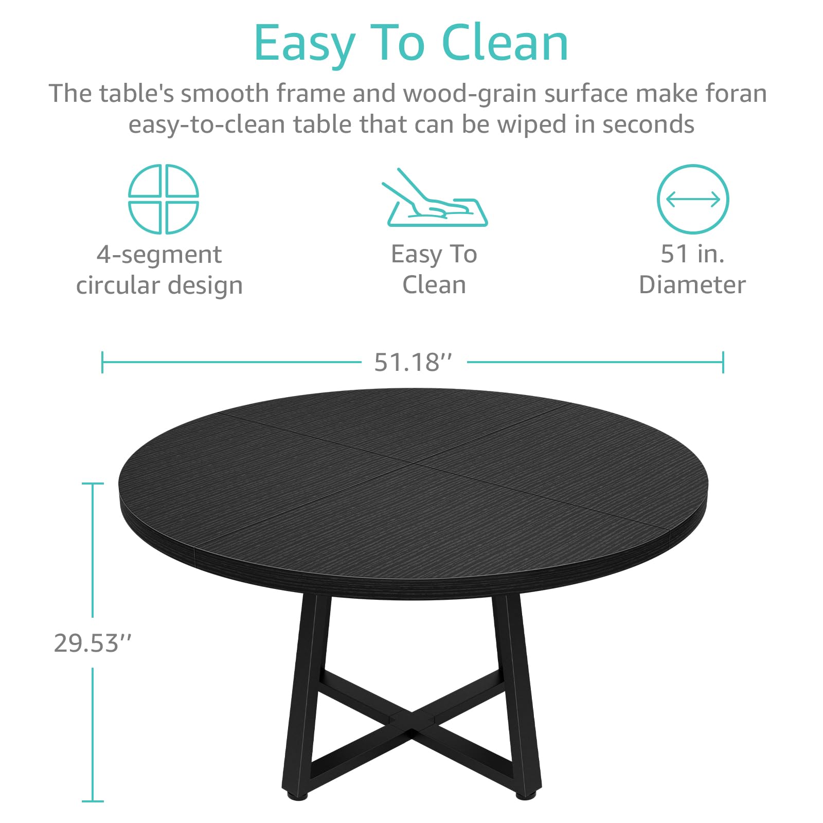 NUTIKAS 42 Inch Round Dining Table for 4, Modern Black Wood Grain Kitchen Table with Cross Metal Legs, Circular Industrial Dinner Table for Small Spaces, Breakfast Nook, Apartment, Office