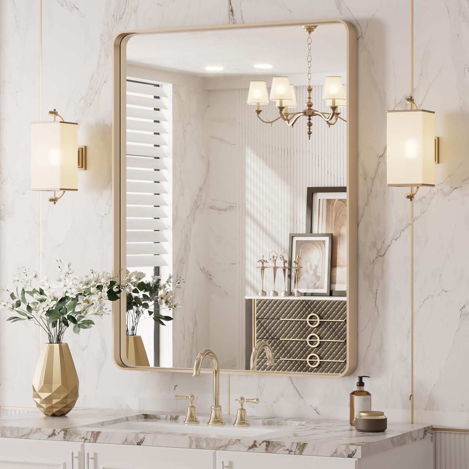 LOAAO Black Metal Framed Bathroom Mirror for Wall, 22X30 Inch Rounded Rectangle Mirror, Matte Black Bathroom Vanity Mirror Farmhouse, Anti-Rust, Hangs Horizontally or Vertically