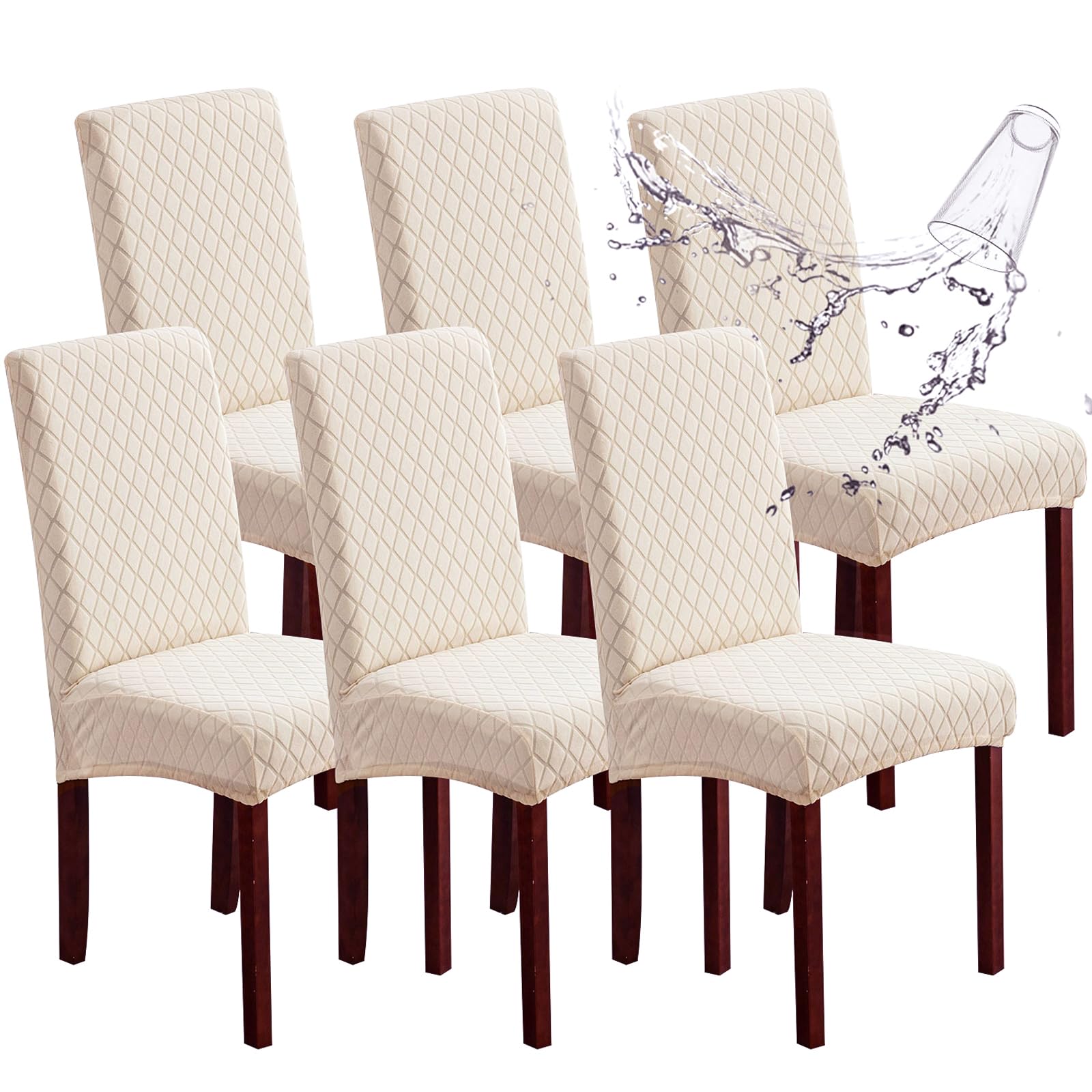 Genina 100% Waterproof Chair Covers for Dining Room Set of 4, Stretch Parson Chair Slipcovers for Kitchen Chairs, Washable Chair Protectors, Leaves-Warm Gray