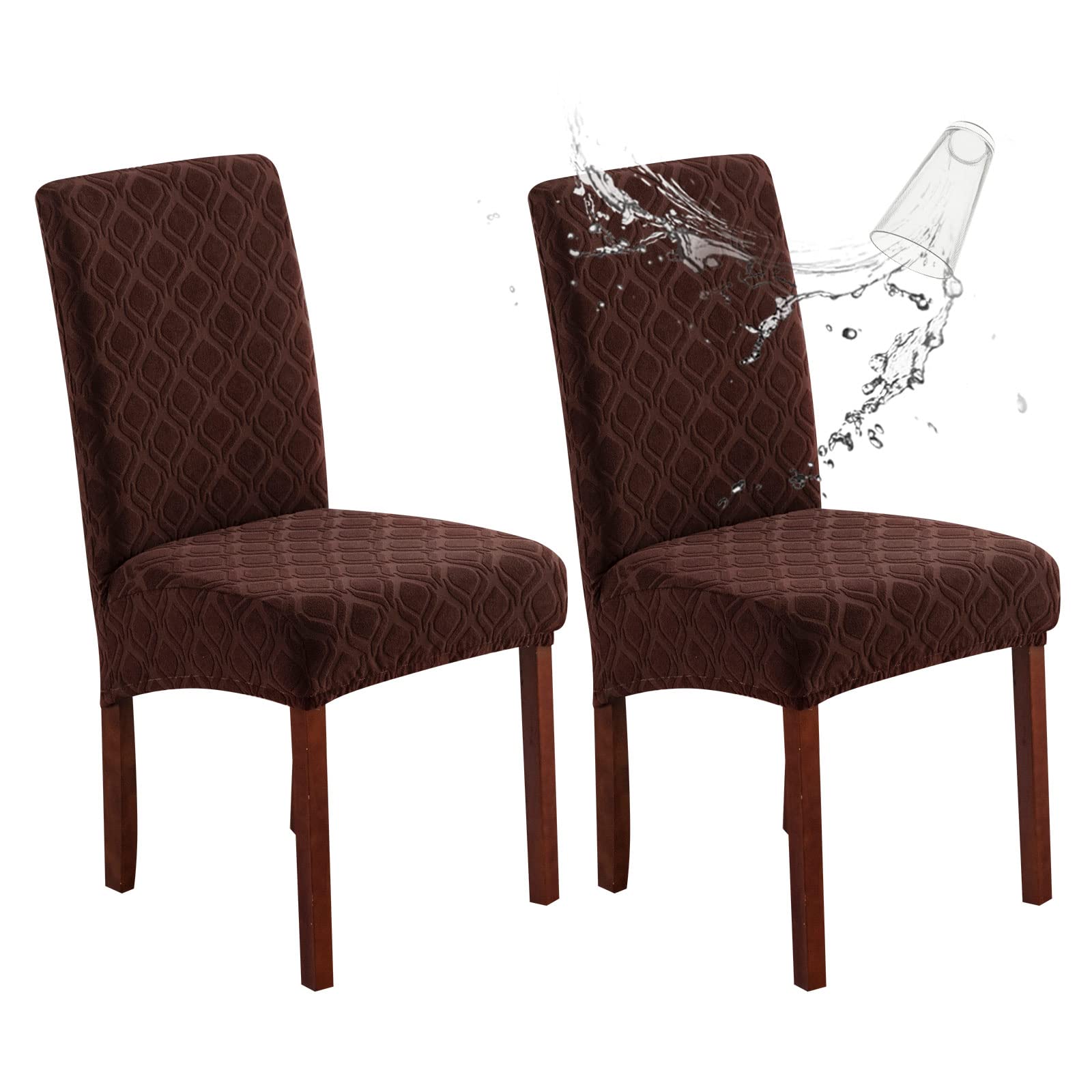 Genina 100% Waterproof Chair Covers for Dining Room Set of 4, Stretch Parson Chair Slipcovers for Kitchen Chairs, Washable Chair Protectors, Leaves-Warm Gray