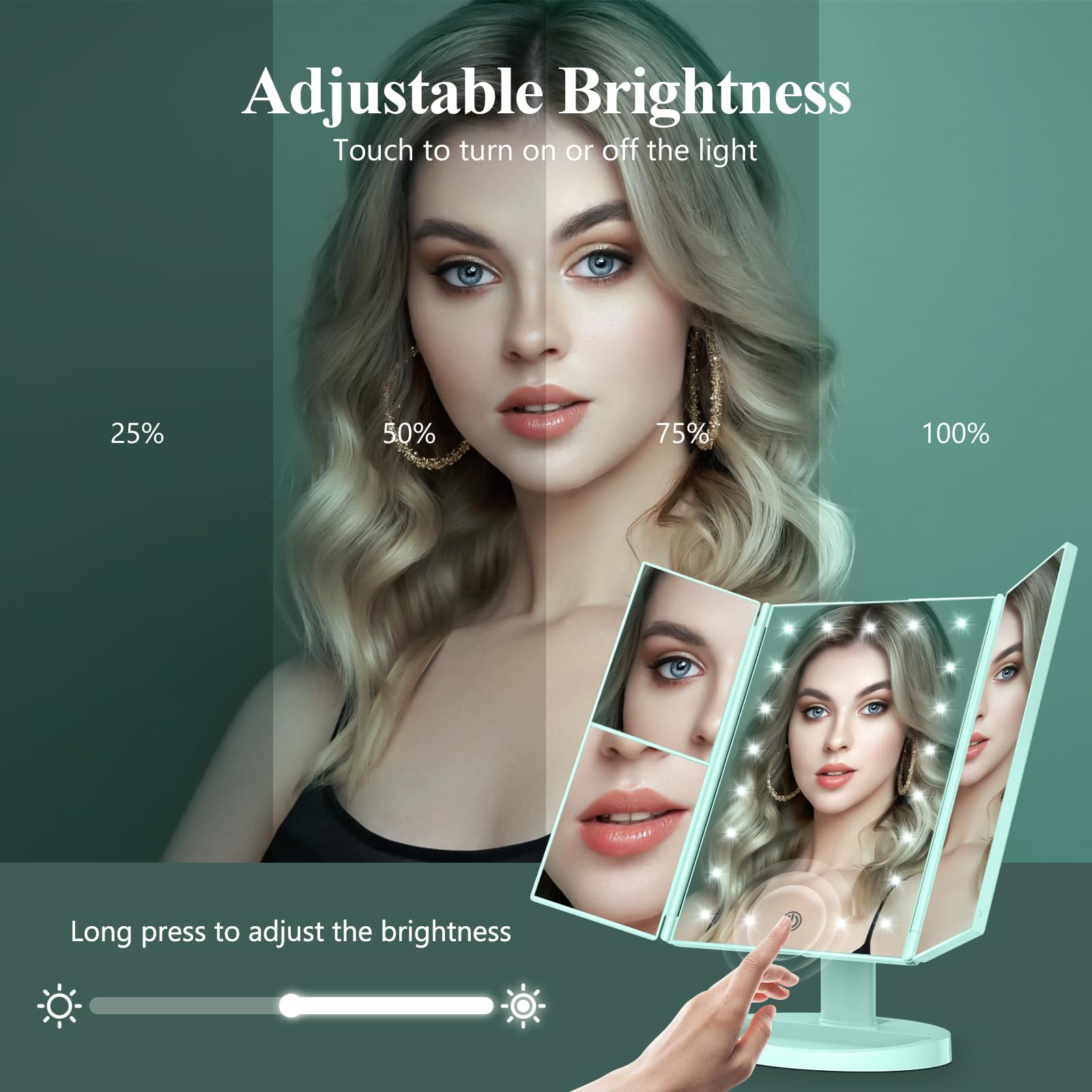 HUONUL Makeup Mirror, Vanity Mirror with Lights, 2X/3X/10X Magnification, Touch Control, Trifold, Dual Power Supply, Birthday Gifts for Women, Wife, Mom, Girls,Dorm Room Essentials