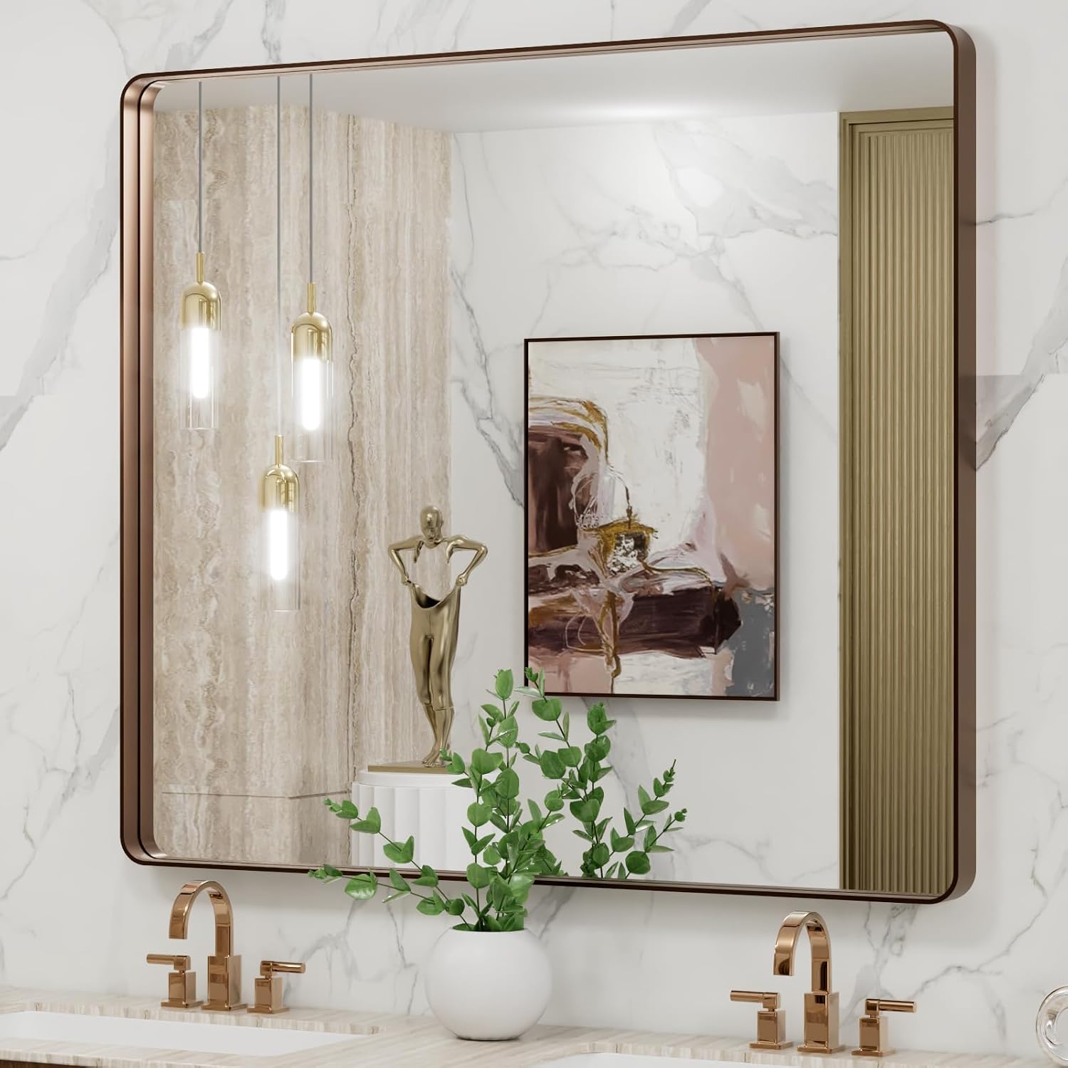 LOAAO Black Metal Framed Bathroom Mirror for Wall, 22X30 Inch Rounded Rectangle Mirror, Matte Black Bathroom Vanity Mirror Farmhouse, Anti-Rust, Hangs Horizontally or Vertically