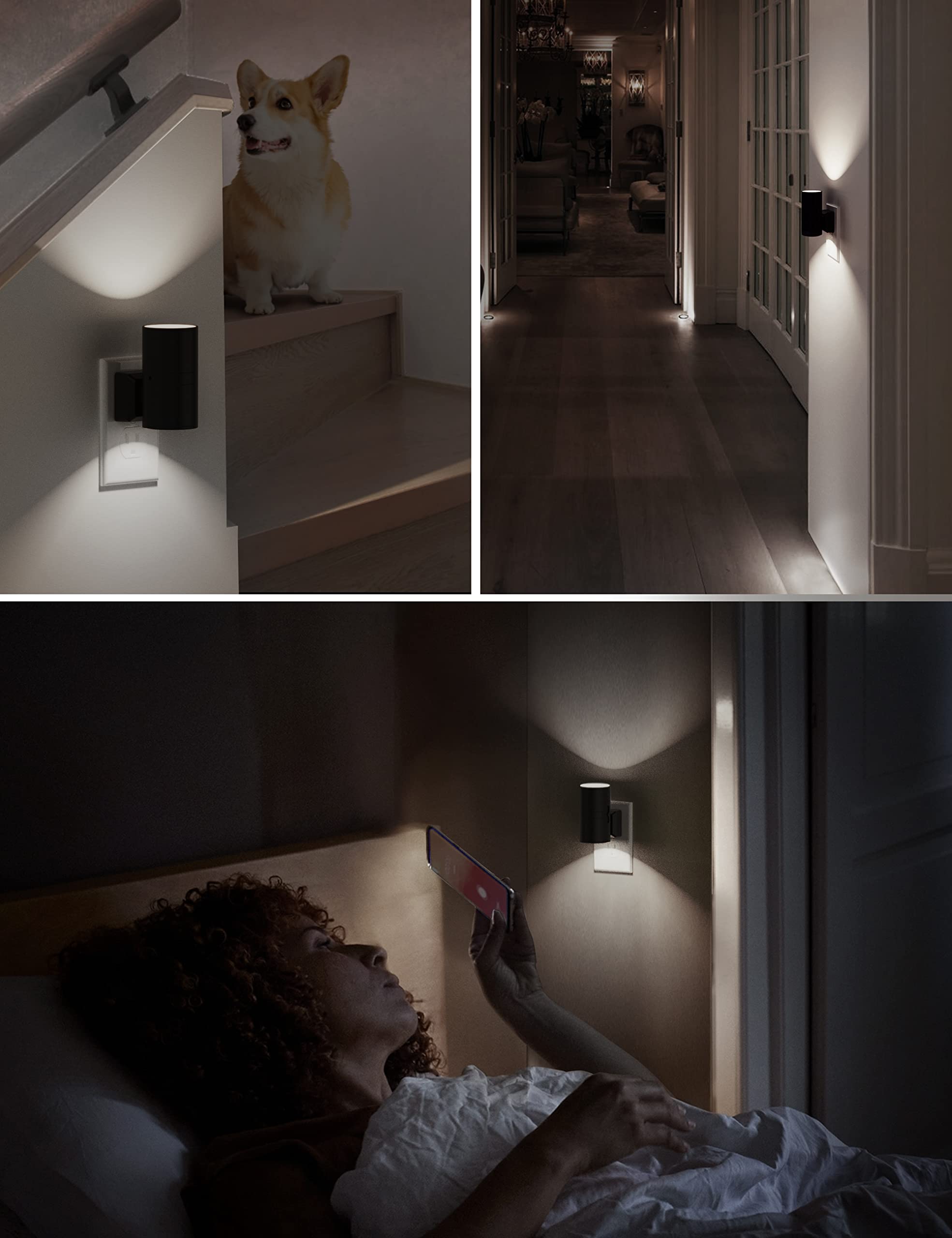 L LOHAS LED Night Light Plug in, Modern Night Lights Plug into Wall, Dusk to Dawn Sensor, Soft White 3000K, 0-100LM Adjustable Brightness, Dimmable Night Lights for Hallway Bedroom Stairway, 2 Pack