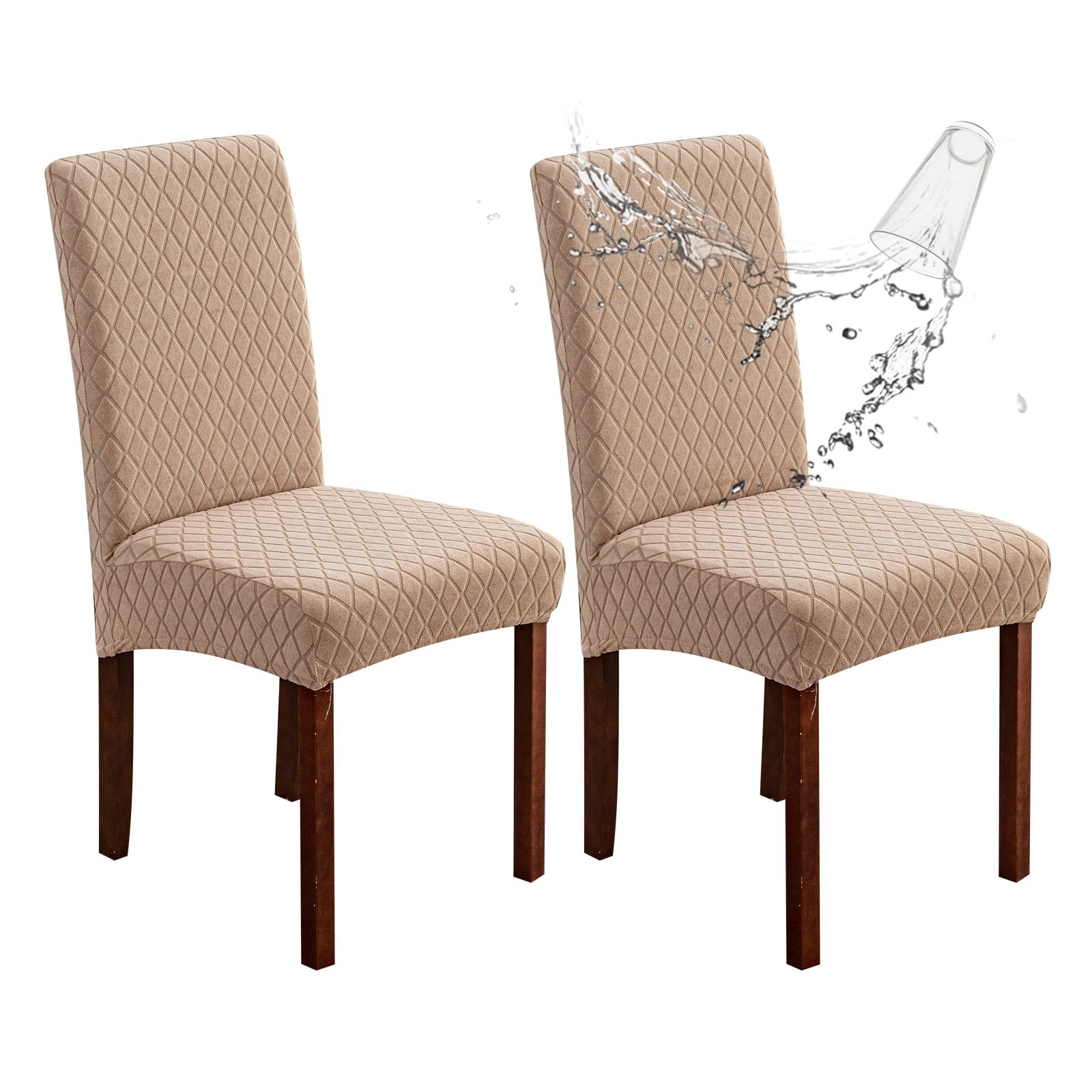 Genina 100% Waterproof Chair Covers for Dining Room Set of 4, Stretch Parson Chair Slipcovers for Kitchen Chairs, Washable Chair Protectors, Leaves-Warm Gray