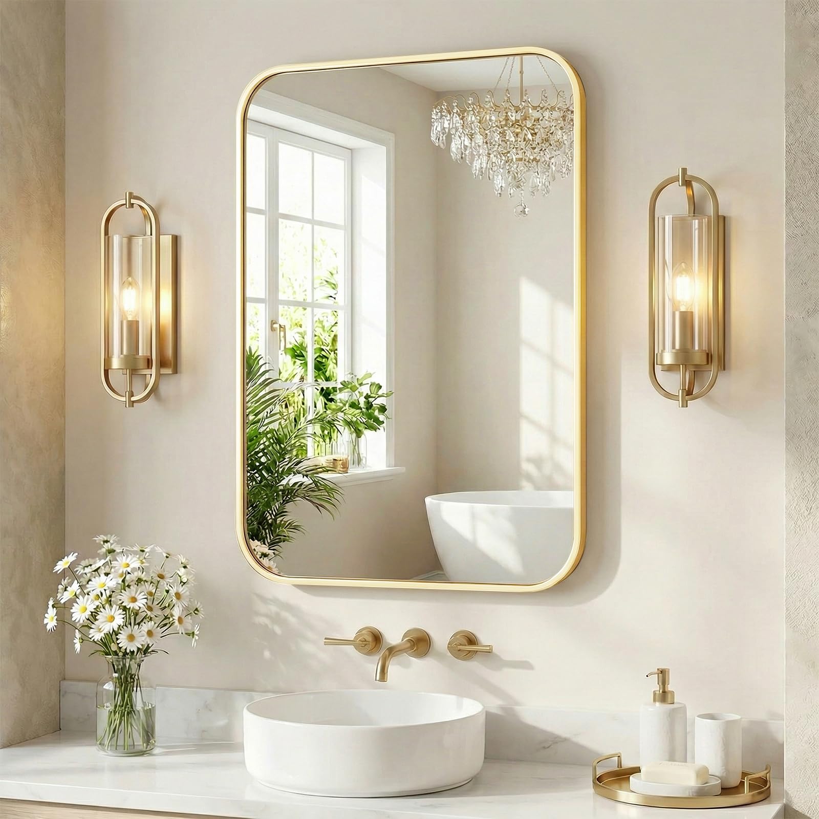 Sweetcrispy 24"x36" Arched Black Bathroom Mirrors for Wall | Bathroom Mirrors for Over Sink, Metal Framed with HD Shatter-Proof Glass for Entryway, Bedroom, Home Decor