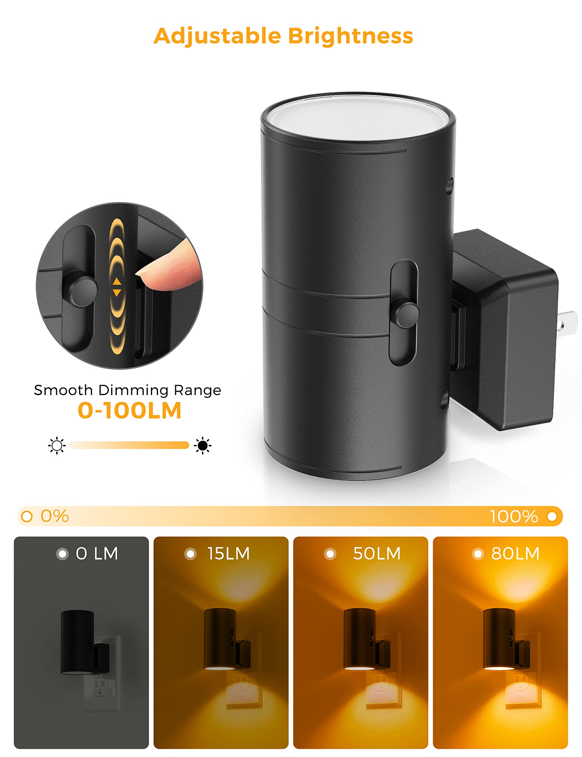 L LOHAS LED Night Light Plug in, Modern Night Lights Plug into Wall, Dusk to Dawn Sensor, Soft White 3000K, 0-100LM Adjustable Brightness, Dimmable Night Lights for Hallway Bedroom Stairway, 2 Pack