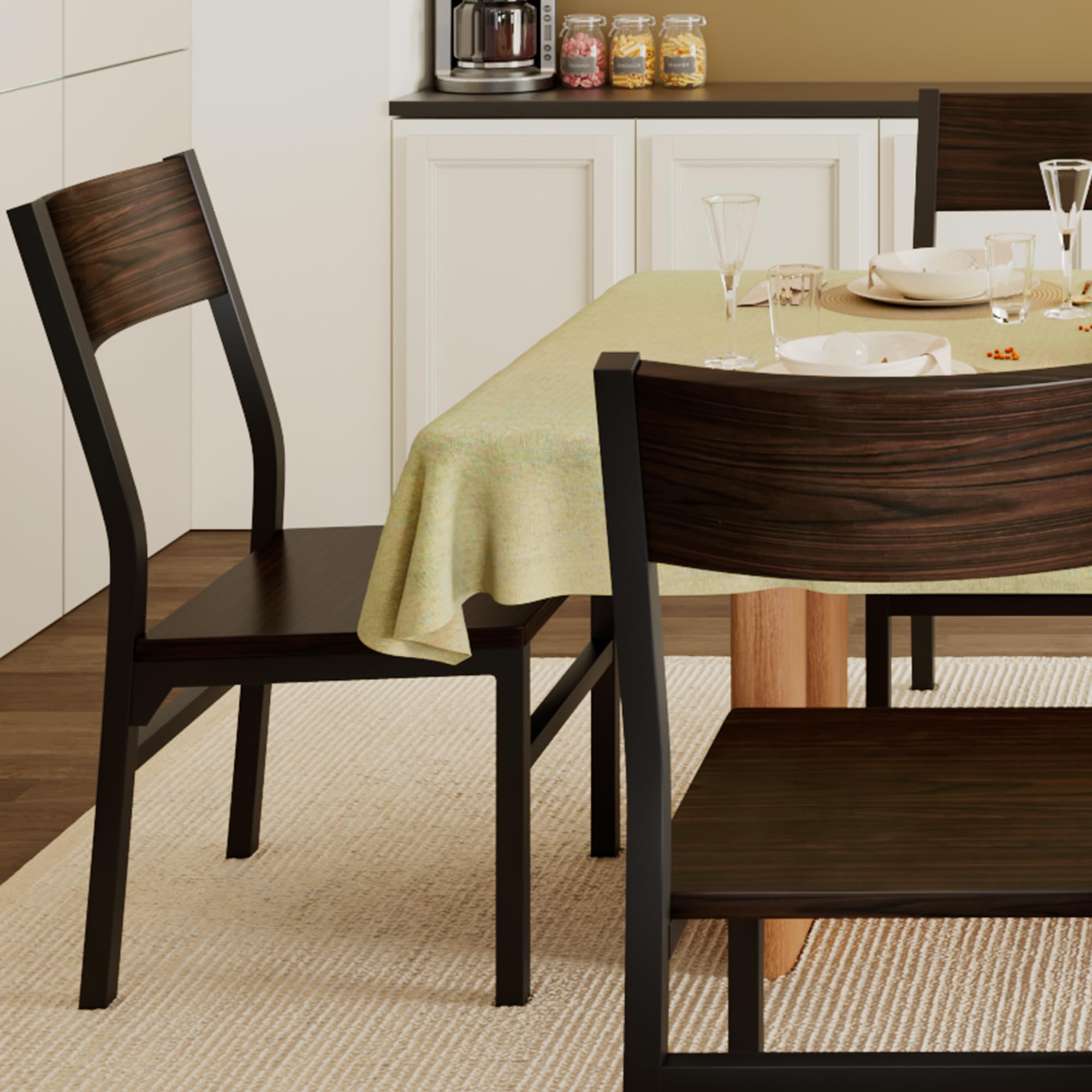 Feonase Dining Chairs Set of 6, Modern Kitchen Chairs with Ergonomic Backrest, MDF Board and Metal Legs, Dinner Chairs for Dining Room, Kitchen and Living Room, Walnut