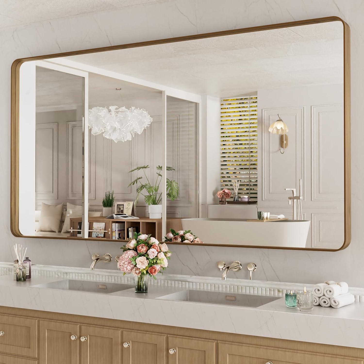 LOAAO Black Metal Framed Bathroom Mirror for Wall, 22X30 Inch Rounded Rectangle Mirror, Matte Black Bathroom Vanity Mirror Farmhouse, Anti-Rust, Hangs Horizontally or Vertically