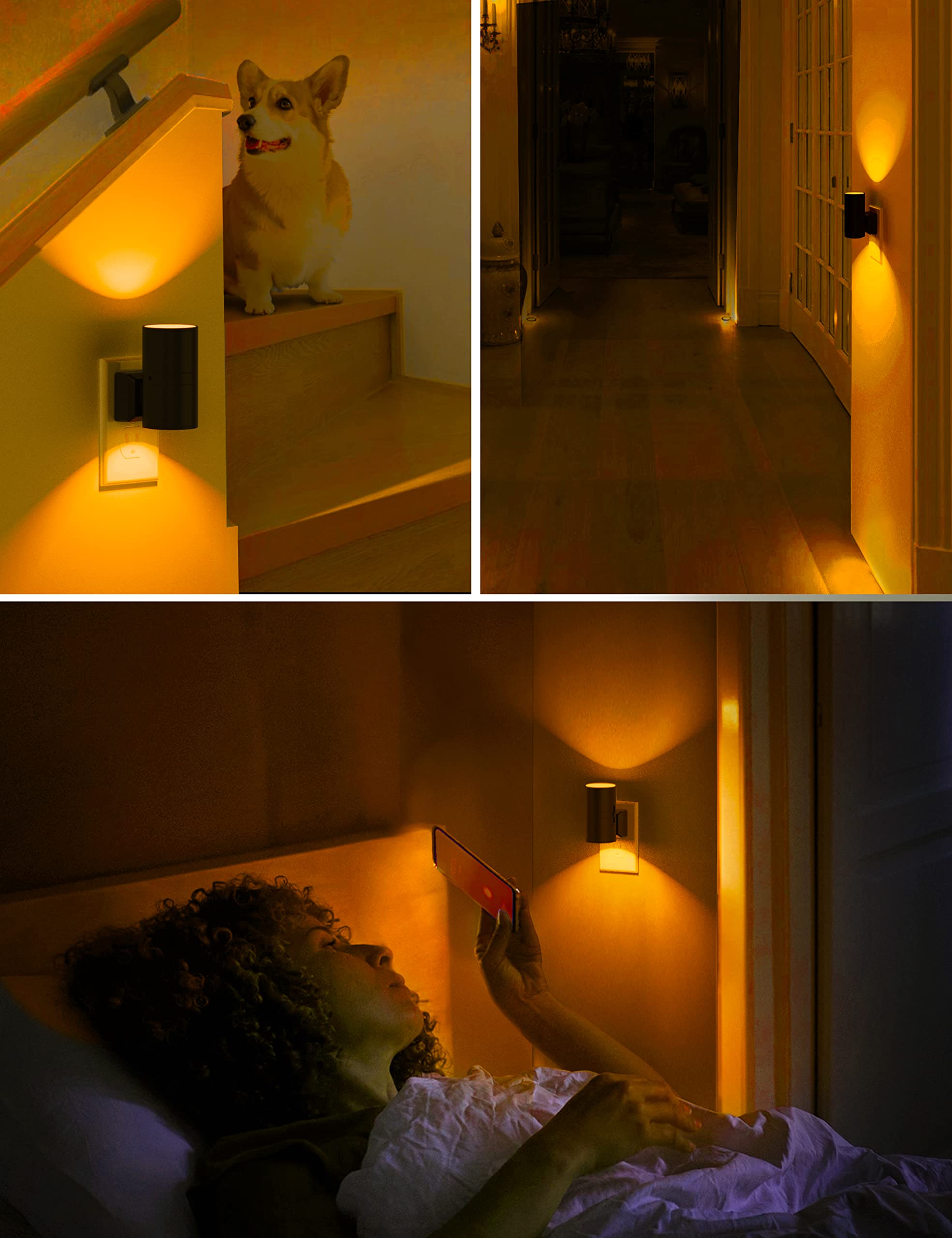 L LOHAS LED Night Light Plug in, Modern Night Lights Plug into Wall, Dusk to Dawn Sensor, Soft White 3000K, 0-100LM Adjustable Brightness, Dimmable Night Lights for Hallway Bedroom Stairway, 2 Pack