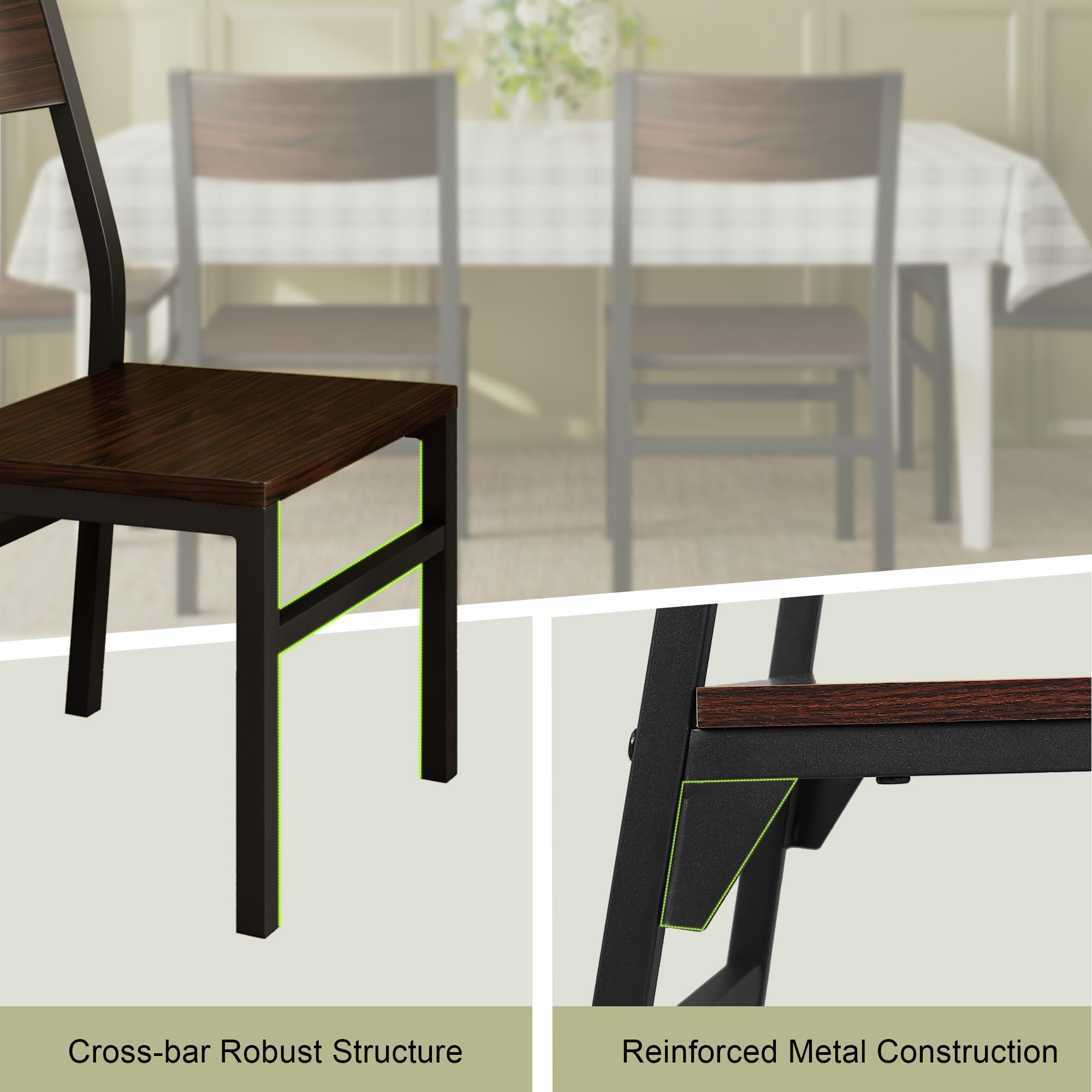 Feonase Dining Chairs Set of 6, Modern Kitchen Chairs with Ergonomic Backrest, MDF Board and Metal Legs, Dinner Chairs for Dining Room, Kitchen and Living Room, Walnut