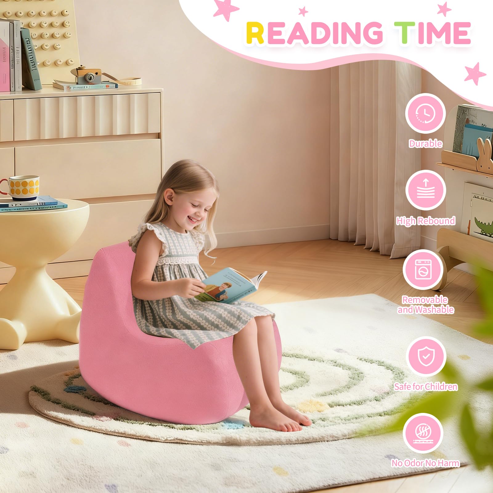 Toddler Chair, Comfy Kids Sofa Chair for Playroom, Supportive Toddler Couch for Boys and Girls with Washable Cover, Small Kids Furniture Sofa for Baby Gift (L-Shape-Blue)