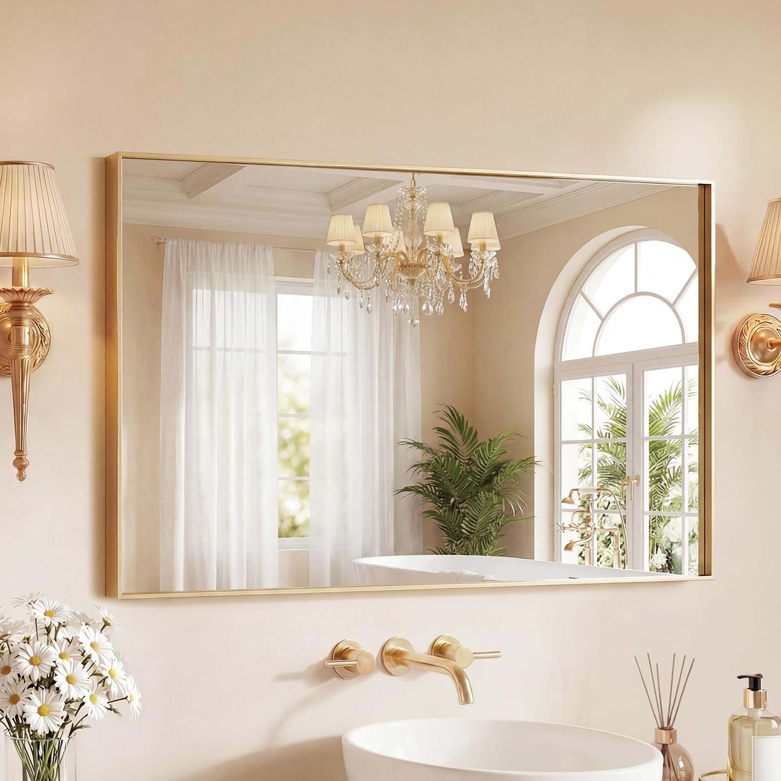 Sweetcrispy 24"x36" Arched Black Bathroom Mirrors for Wall | Bathroom Mirrors for Over Sink, Metal Framed with HD Shatter-Proof Glass for Entryway, Bedroom, Home Decor