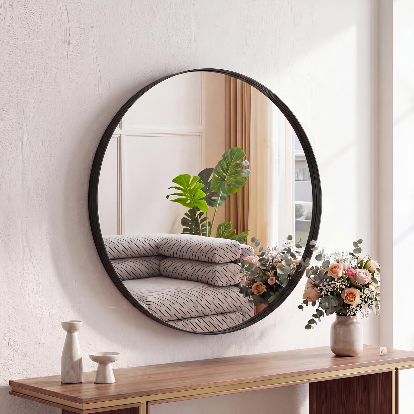 Sweetcrispy 24"x36" Arched Black Bathroom Mirrors for Wall | Bathroom Mirrors for Over Sink, Metal Framed with HD Shatter-Proof Glass for Entryway, Bedroom, Home Decor