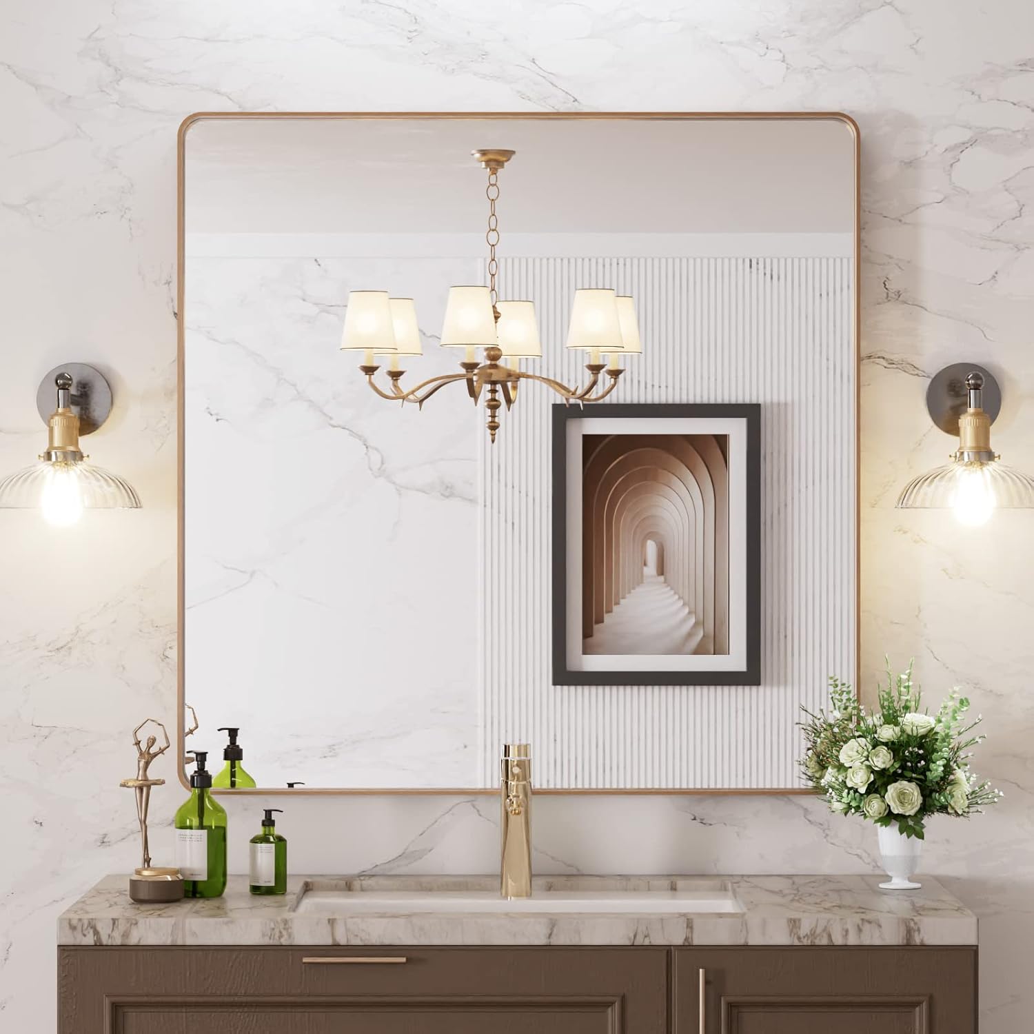 LOAAO Black Metal Framed Bathroom Mirror for Wall, 22X30 Inch Rounded Rectangle Mirror, Matte Black Bathroom Vanity Mirror Farmhouse, Anti-Rust, Hangs Horizontally or Vertically