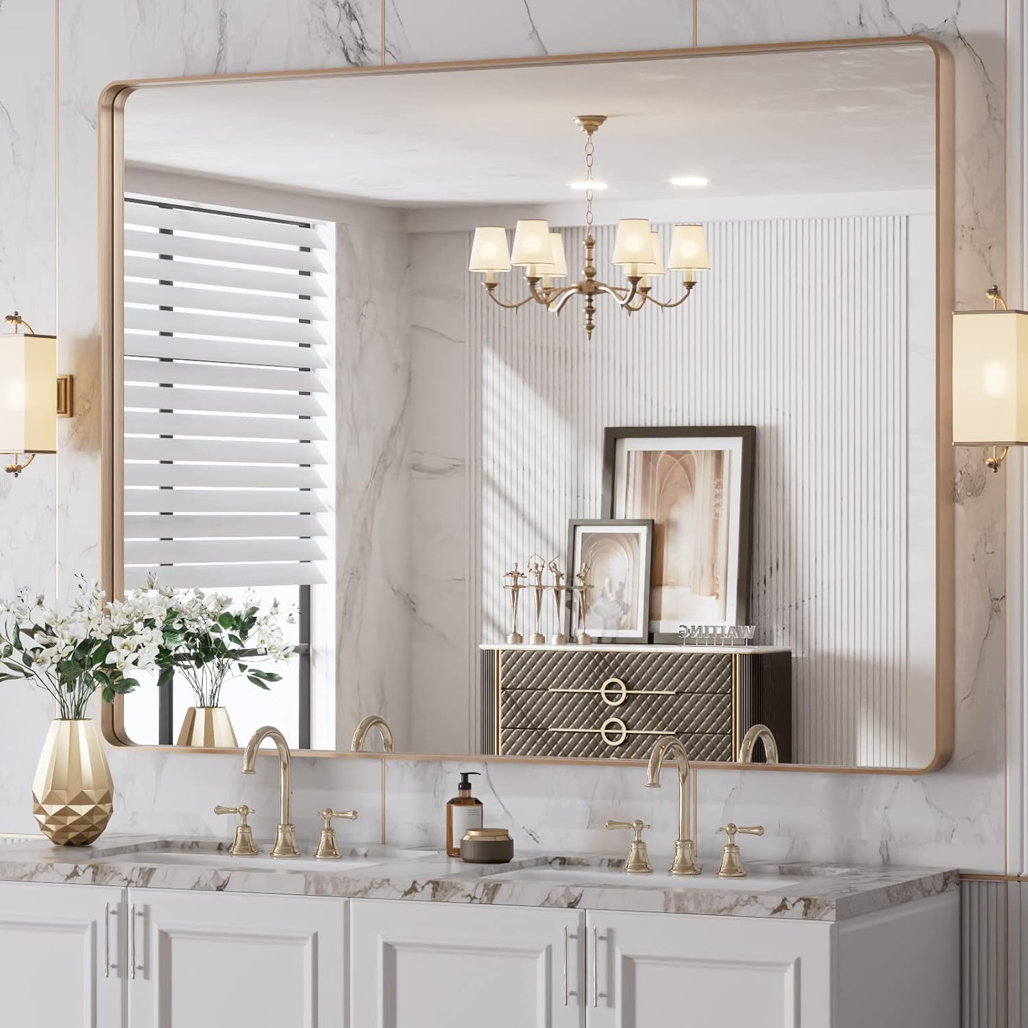 LOAAO Black Metal Framed Bathroom Mirror for Wall, 22X30 Inch Rounded Rectangle Mirror, Matte Black Bathroom Vanity Mirror Farmhouse, Anti-Rust, Hangs Horizontally or Vertically