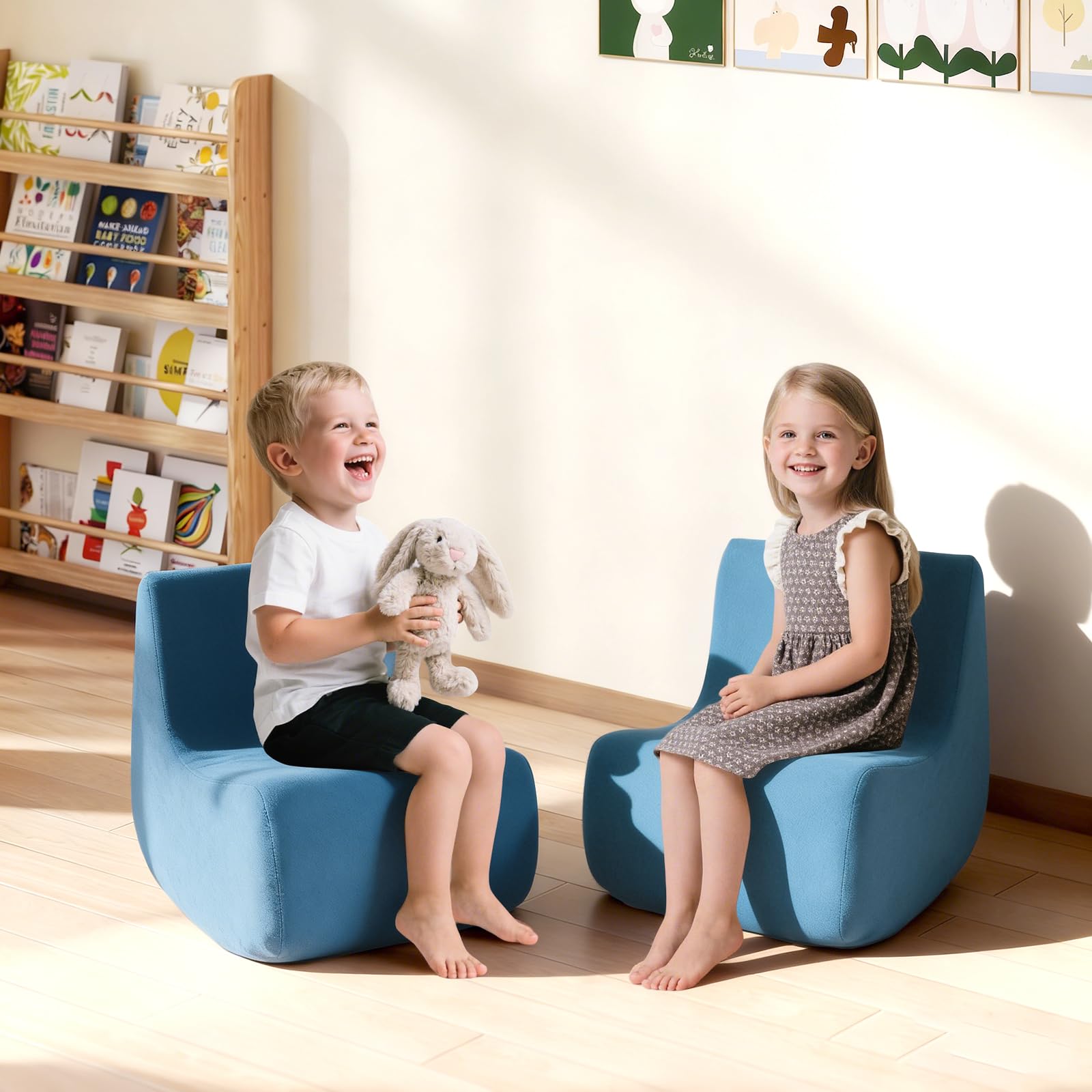 Toddler Chair, Comfy Kids Sofa Chair for Playroom, Supportive Toddler Couch for Boys and Girls with Washable Cover, Small Kids Furniture Sofa for Baby Gift (L-Shape-Blue)