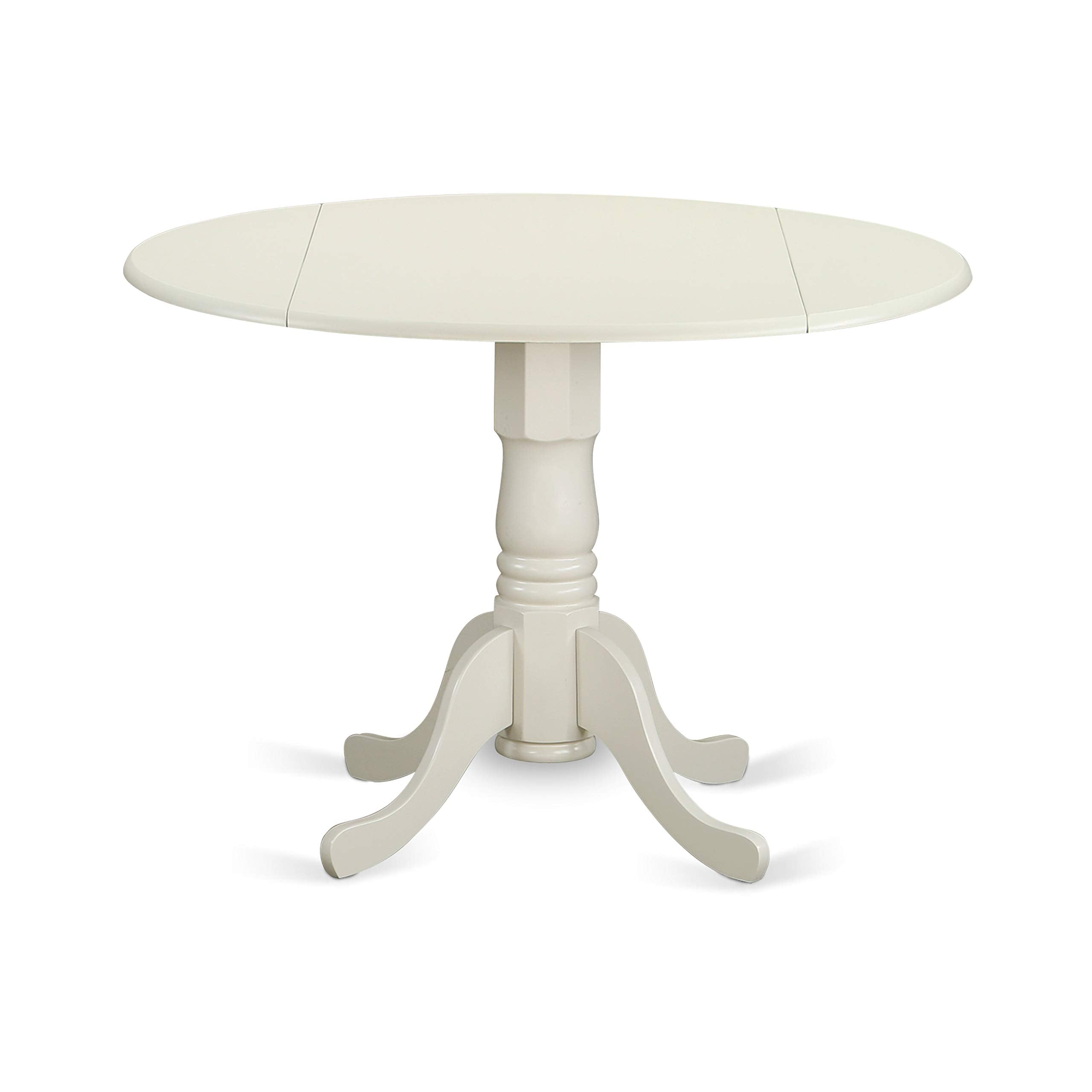 East West Furniture DLBO5-WHI-W 5 Piece Kitchen Table Set for 4 Includes a Round Dining Room Table with Dropleaf and 4 Solid Wood Seat Chairs, 42x42 Inch, Linen White