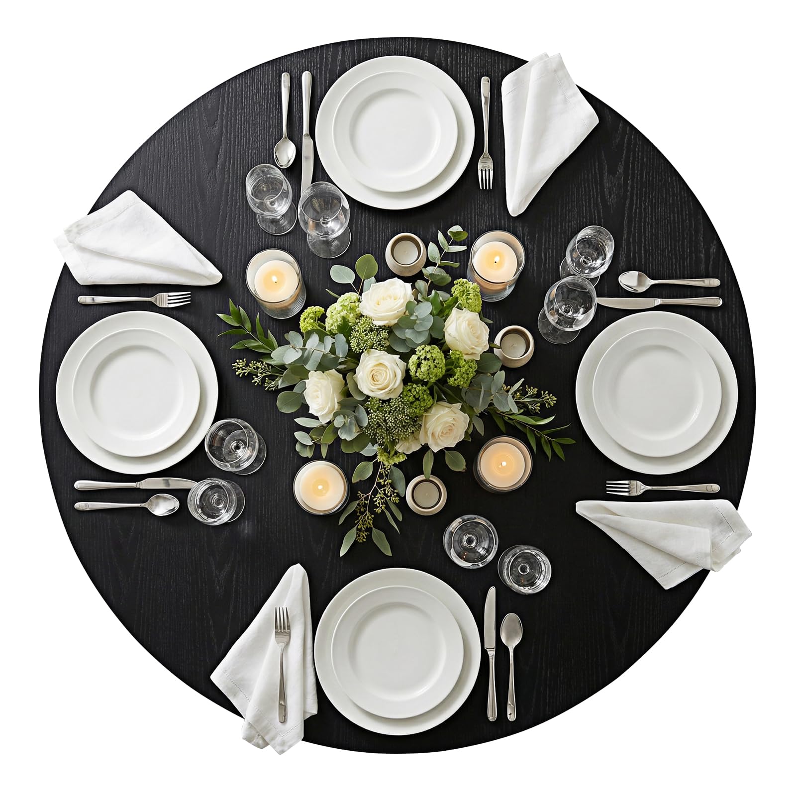 NUTIKAS 42 Inch Round Dining Table for 4, Modern Black Wood Grain Kitchen Table with Cross Metal Legs, Circular Industrial Dinner Table for Small Spaces, Breakfast Nook, Apartment, Office
