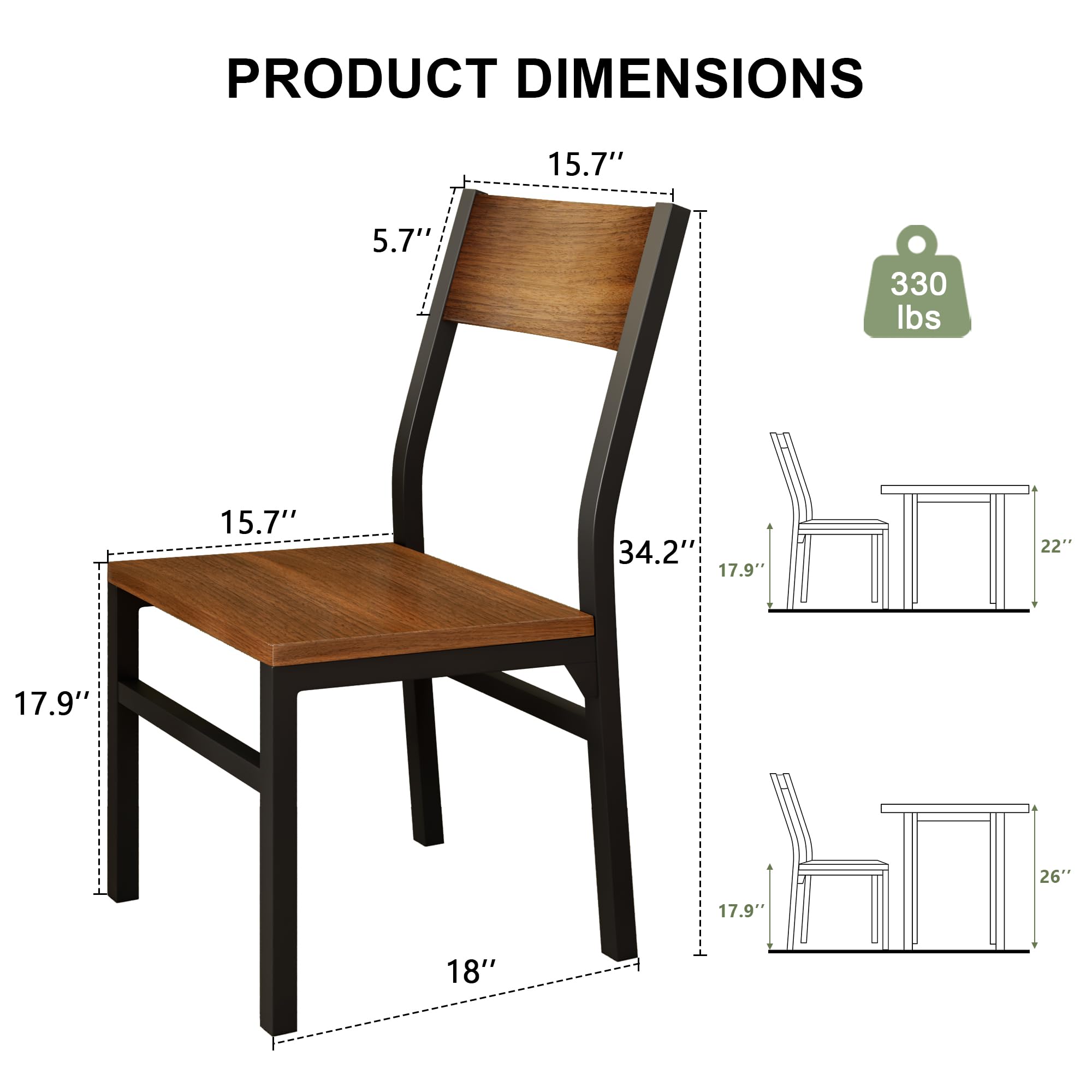 Feonase Dining Chairs Set of 6, Modern Kitchen Chairs with Ergonomic Backrest, MDF Board and Metal Legs, Dinner Chairs for Dining Room, Kitchen and Living Room, Walnut