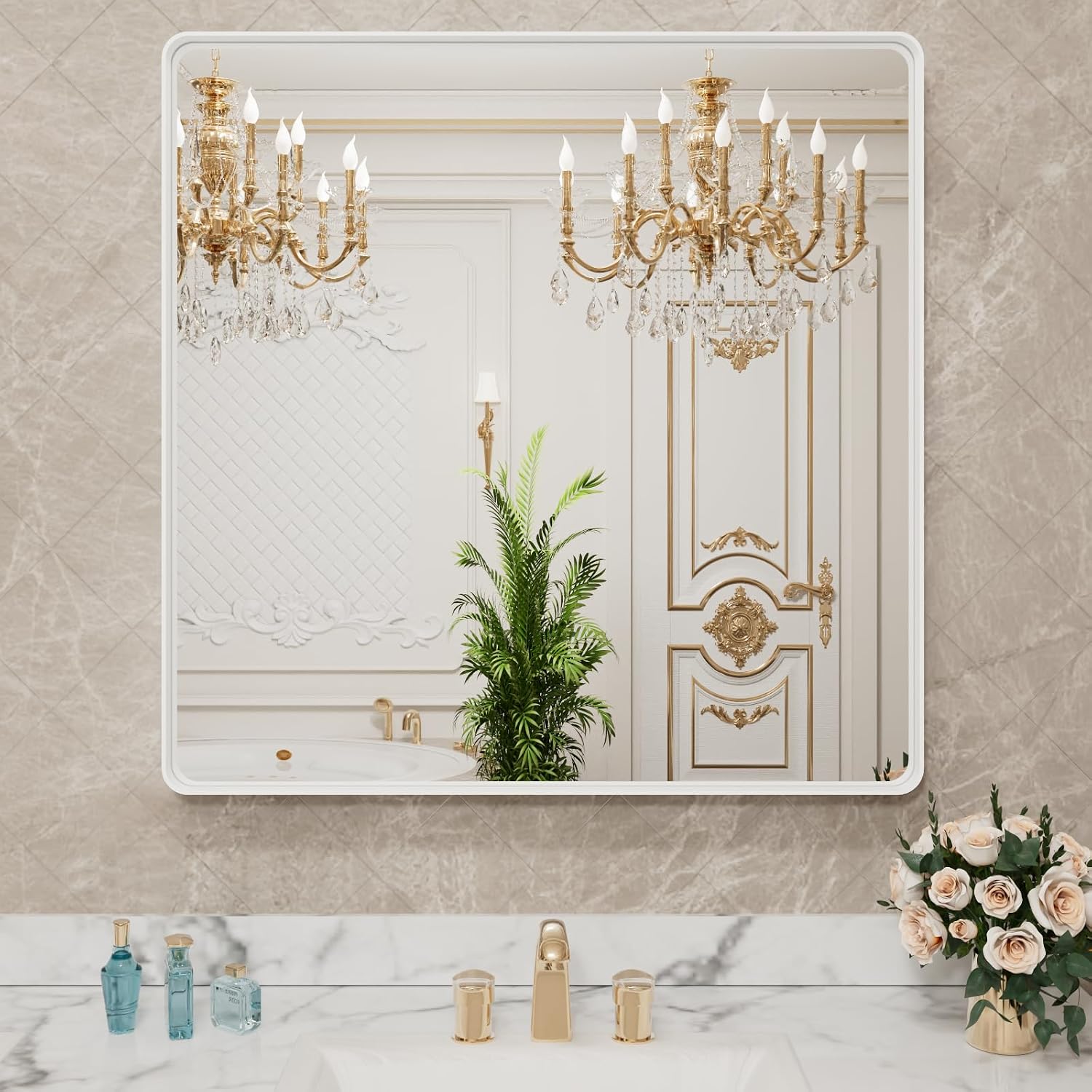 LOAAO Black Metal Framed Bathroom Mirror for Wall, 22X30 Inch Rounded Rectangle Mirror, Matte Black Bathroom Vanity Mirror Farmhouse, Anti-Rust, Hangs Horizontally or Vertically