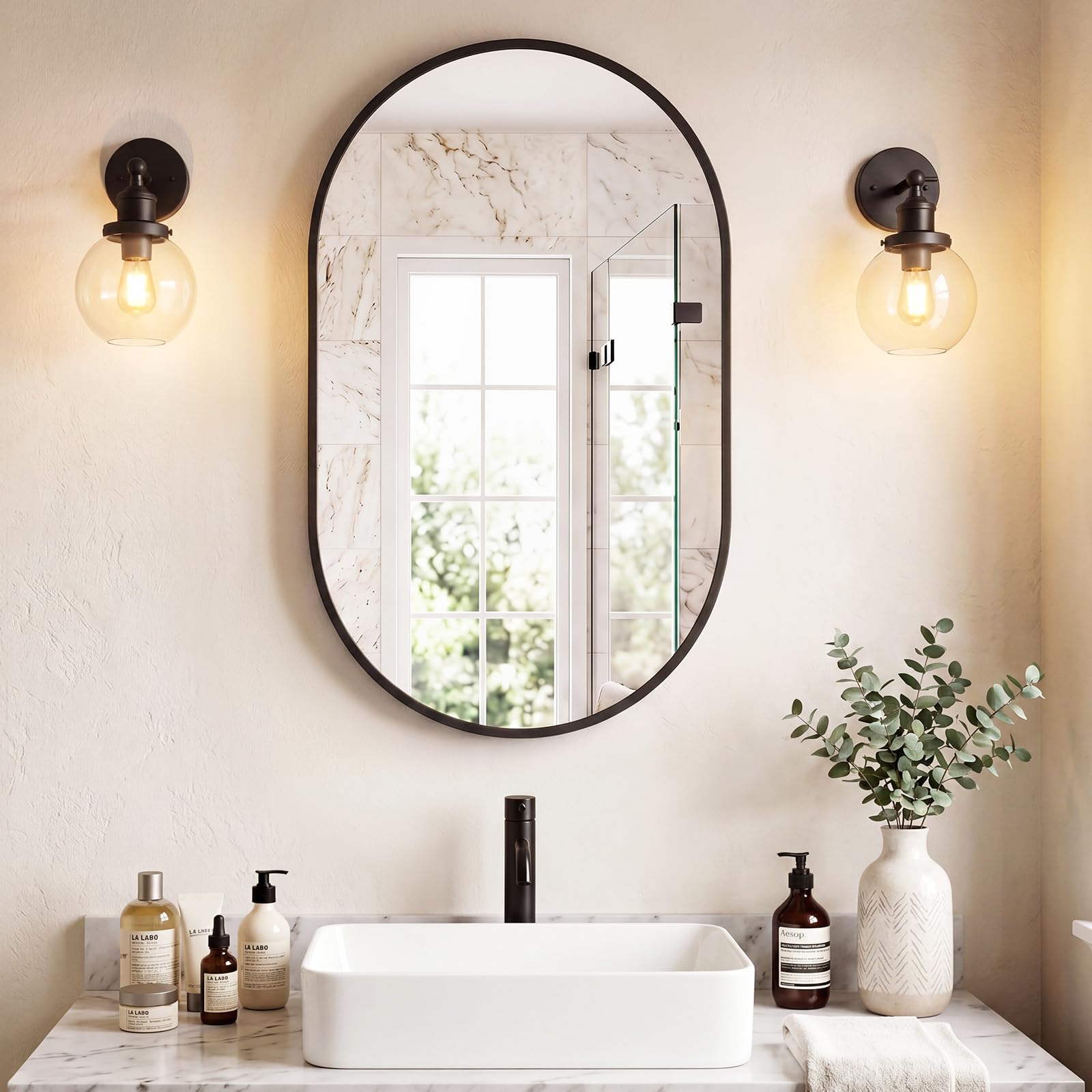 Sweetcrispy 24"x36" Arched Black Bathroom Mirrors for Wall | Bathroom Mirrors for Over Sink, Metal Framed with HD Shatter-Proof Glass for Entryway, Bedroom, Home Decor