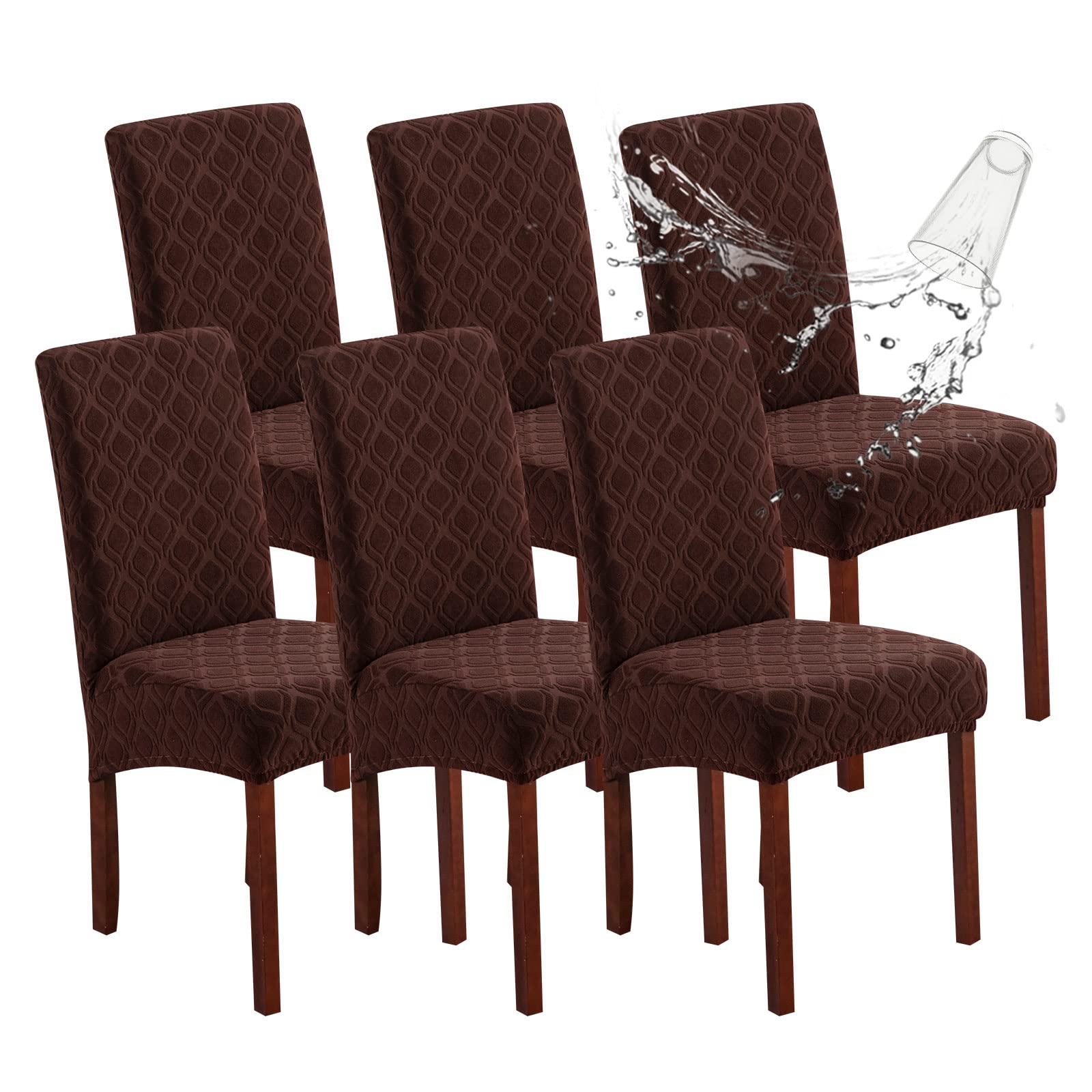 Genina 100% Waterproof Chair Covers for Dining Room Set of 4, Stretch Parson Chair Slipcovers for Kitchen Chairs, Washable Chair Protectors, Leaves-Warm Gray