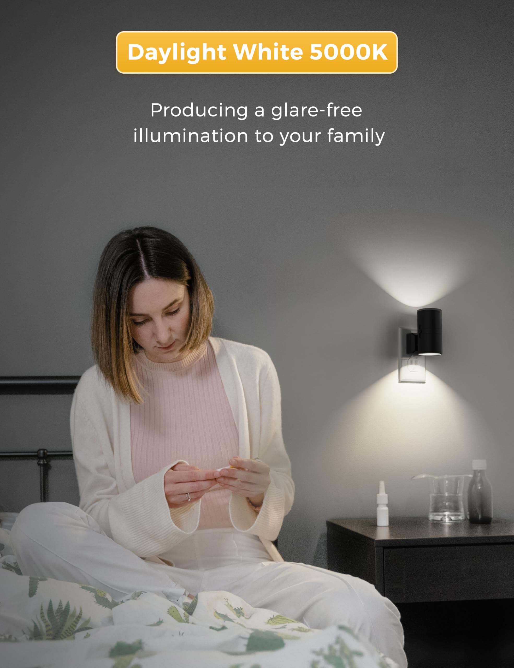 L LOHAS LED Night Light Plug in, Modern Night Lights Plug into Wall, Dusk to Dawn Sensor, Soft White 3000K, 0-100LM Adjustable Brightness, Dimmable Night Lights for Hallway Bedroom Stairway, 2 Pack
