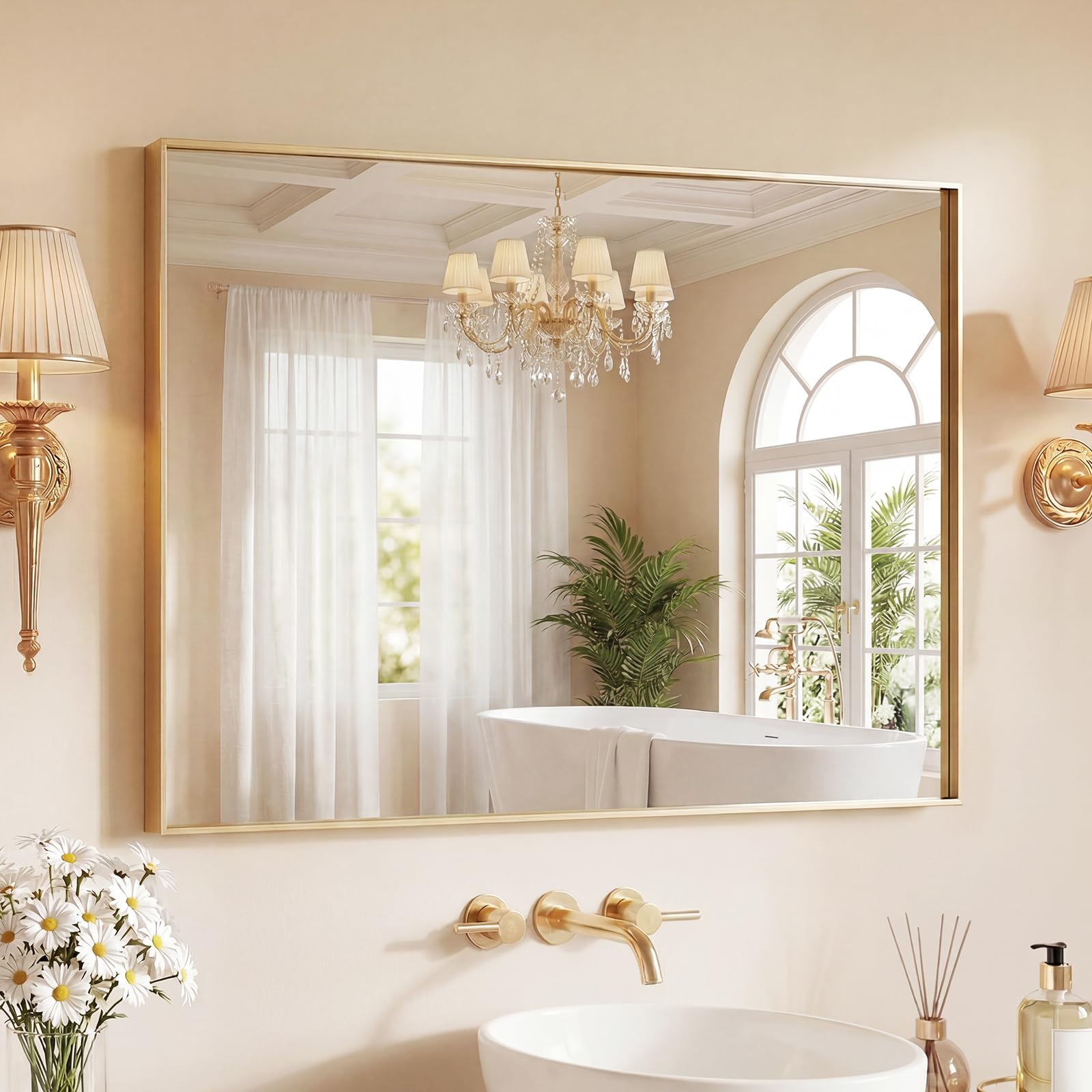Sweetcrispy 24"x36" Arched Black Bathroom Mirrors for Wall | Bathroom Mirrors for Over Sink, Metal Framed with HD Shatter-Proof Glass for Entryway, Bedroom, Home Decor