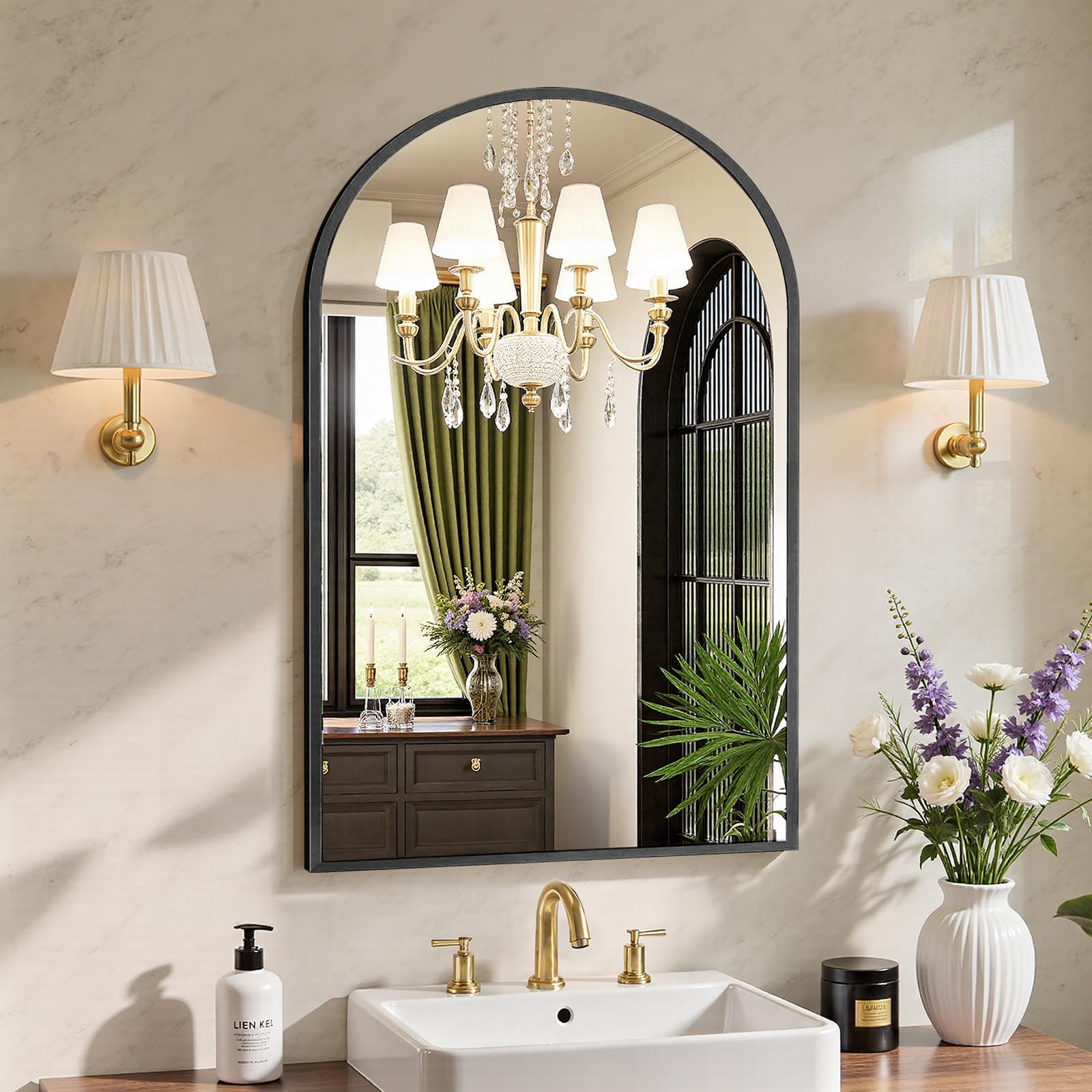 Sweetcrispy 24"x36" Arched Black Bathroom Mirrors for Wall | Bathroom Mirrors for Over Sink, Metal Framed with HD Shatter-Proof Glass for Entryway, Bedroom, Home Decor