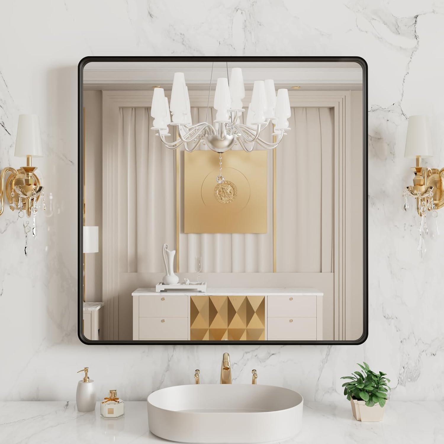 LOAAO Black Metal Framed Bathroom Mirror for Wall, 22X30 Inch Rounded Rectangle Mirror, Matte Black Bathroom Vanity Mirror Farmhouse, Anti-Rust, Hangs Horizontally or Vertically