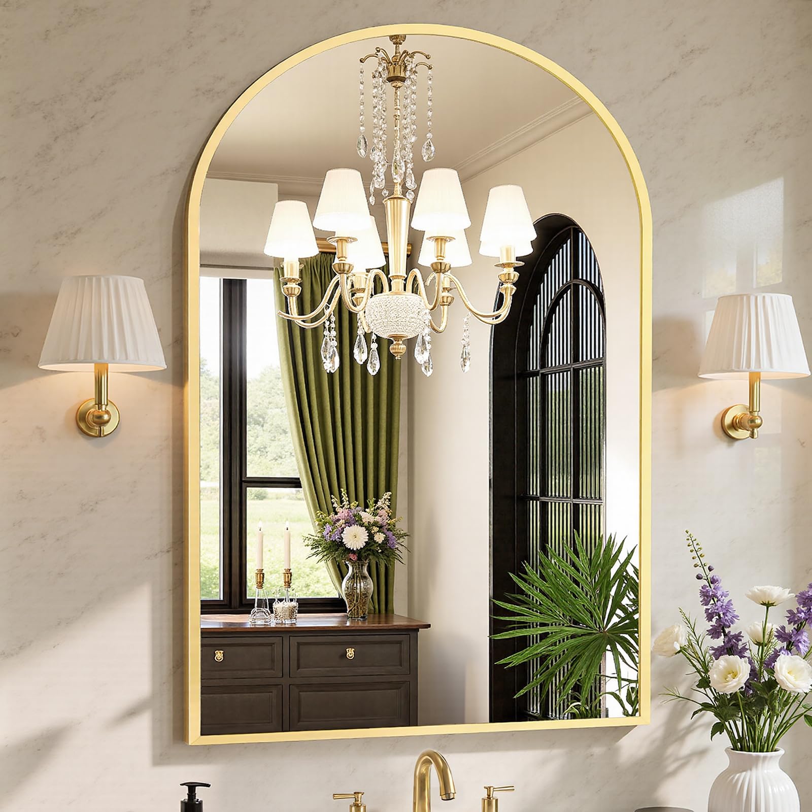 Sweetcrispy 24"x36" Arched Black Bathroom Mirrors for Wall | Bathroom Mirrors for Over Sink, Metal Framed with HD Shatter-Proof Glass for Entryway, Bedroom, Home Decor