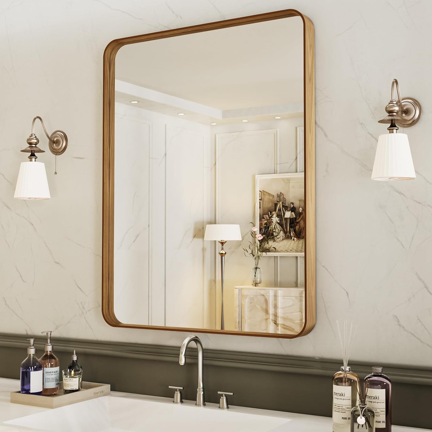LOAAO Black Metal Framed Bathroom Mirror for Wall, 22X30 Inch Rounded Rectangle Mirror, Matte Black Bathroom Vanity Mirror Farmhouse, Anti-Rust, Hangs Horizontally or Vertically