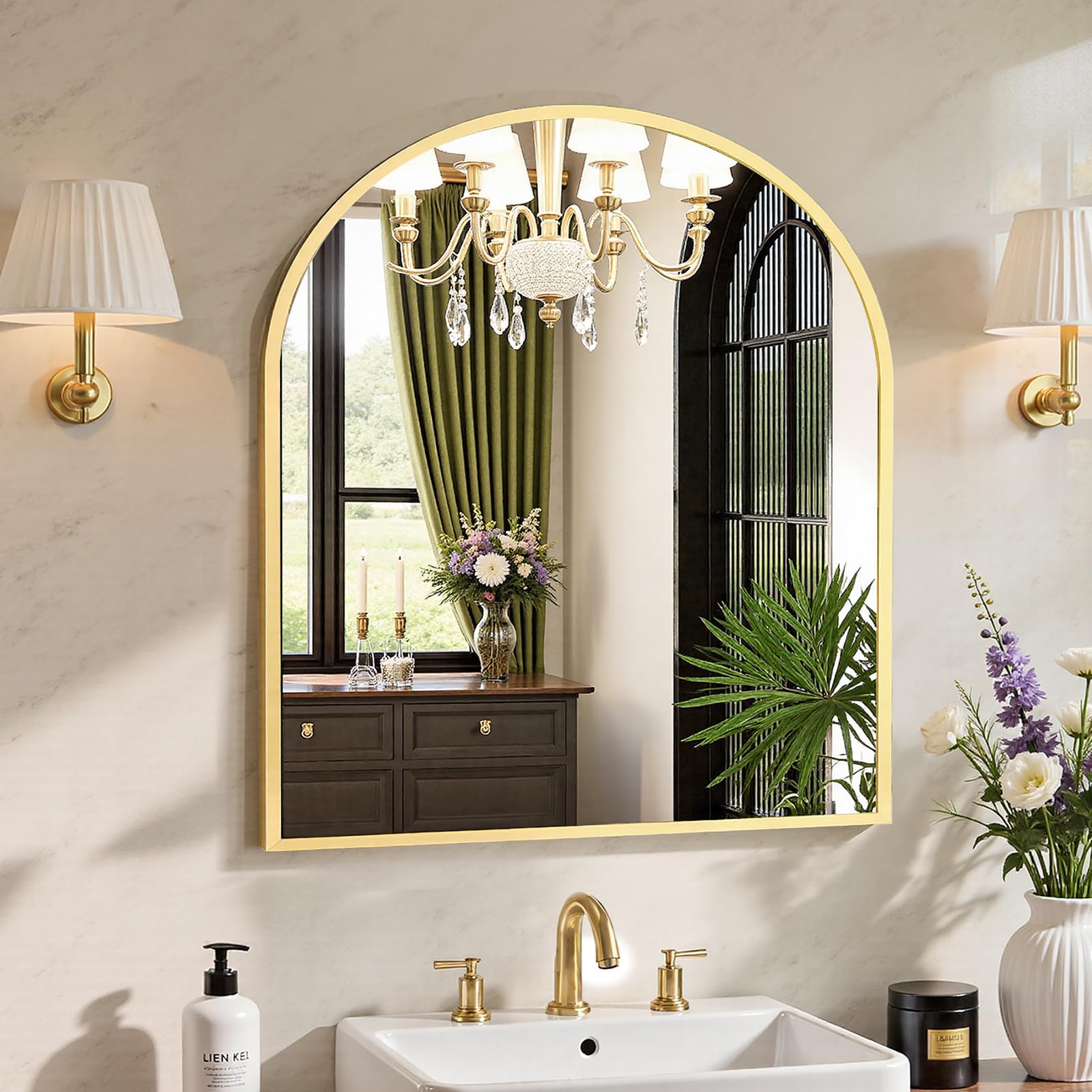 Sweetcrispy 24"x36" Arched Black Bathroom Mirrors for Wall | Bathroom Mirrors for Over Sink, Metal Framed with HD Shatter-Proof Glass for Entryway, Bedroom, Home Decor