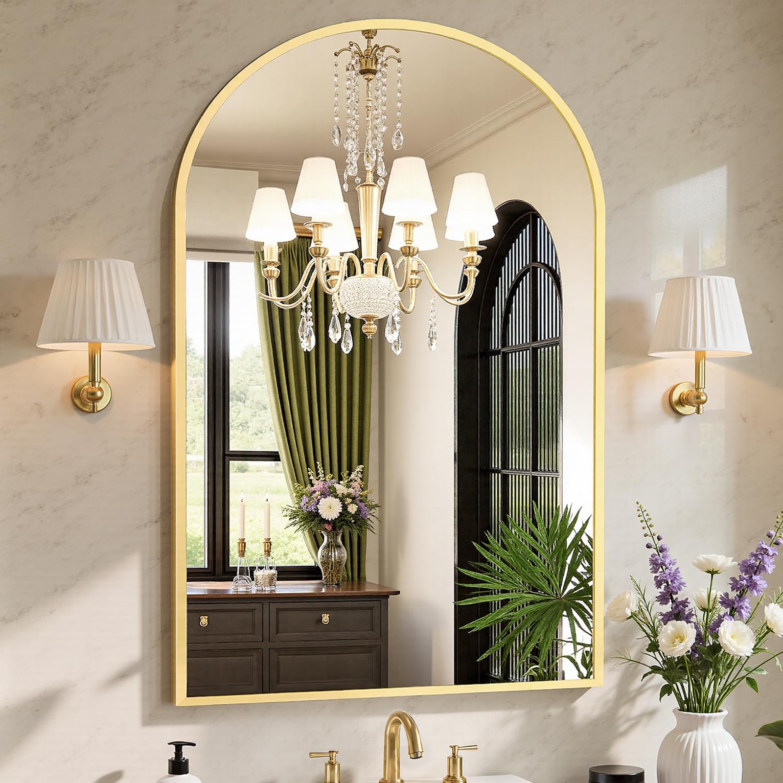 Sweetcrispy 24"x36" Arched Black Bathroom Mirrors for Wall | Bathroom Mirrors for Over Sink, Metal Framed with HD Shatter-Proof Glass for Entryway, Bedroom, Home Decor