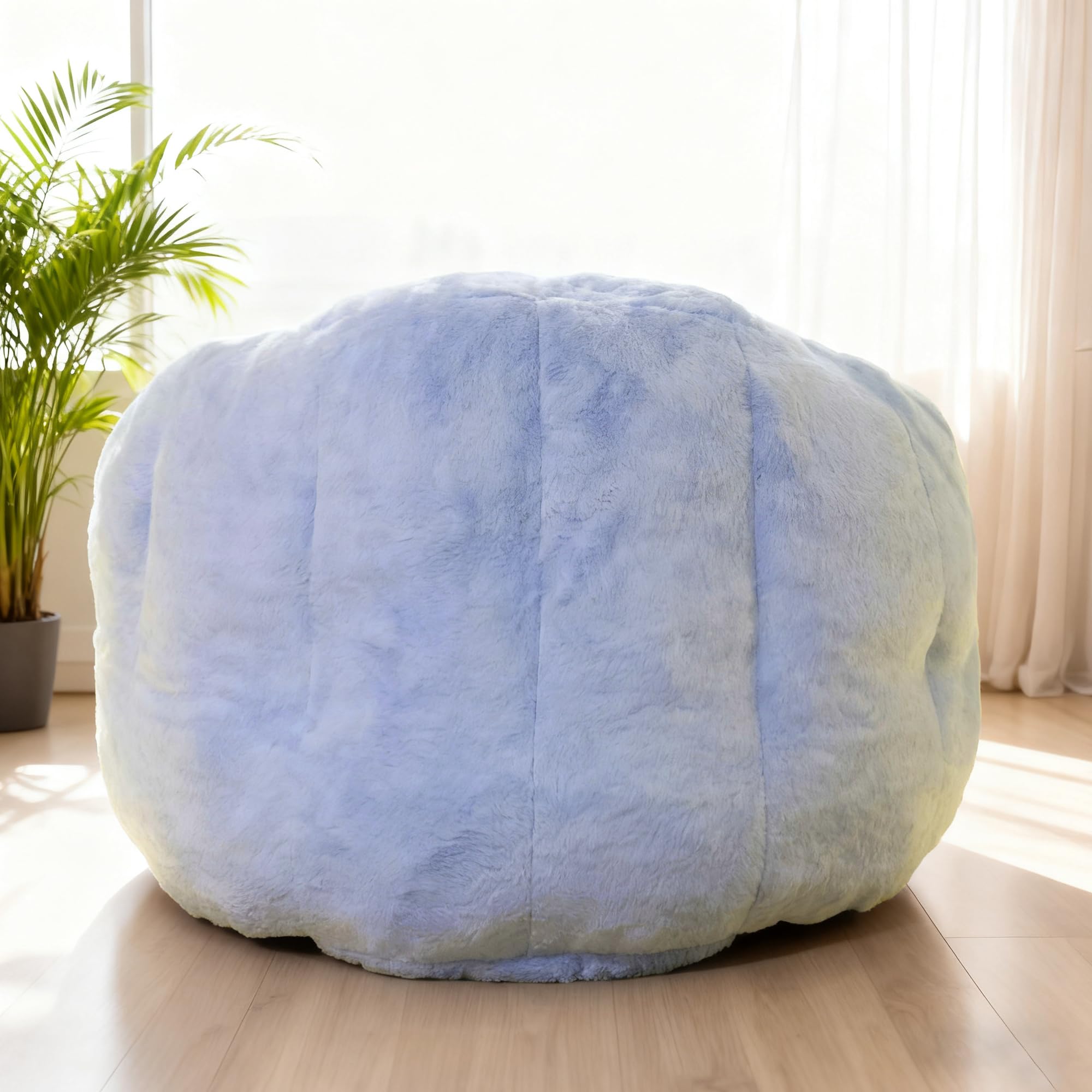 Bean Bag Chair, Giant Beanbag Chiars for Adults, Faux Fur Shell-Shaped Floor Sofa with Filler, Comfy Chair for Reading, Gaming and Relax (Grey)