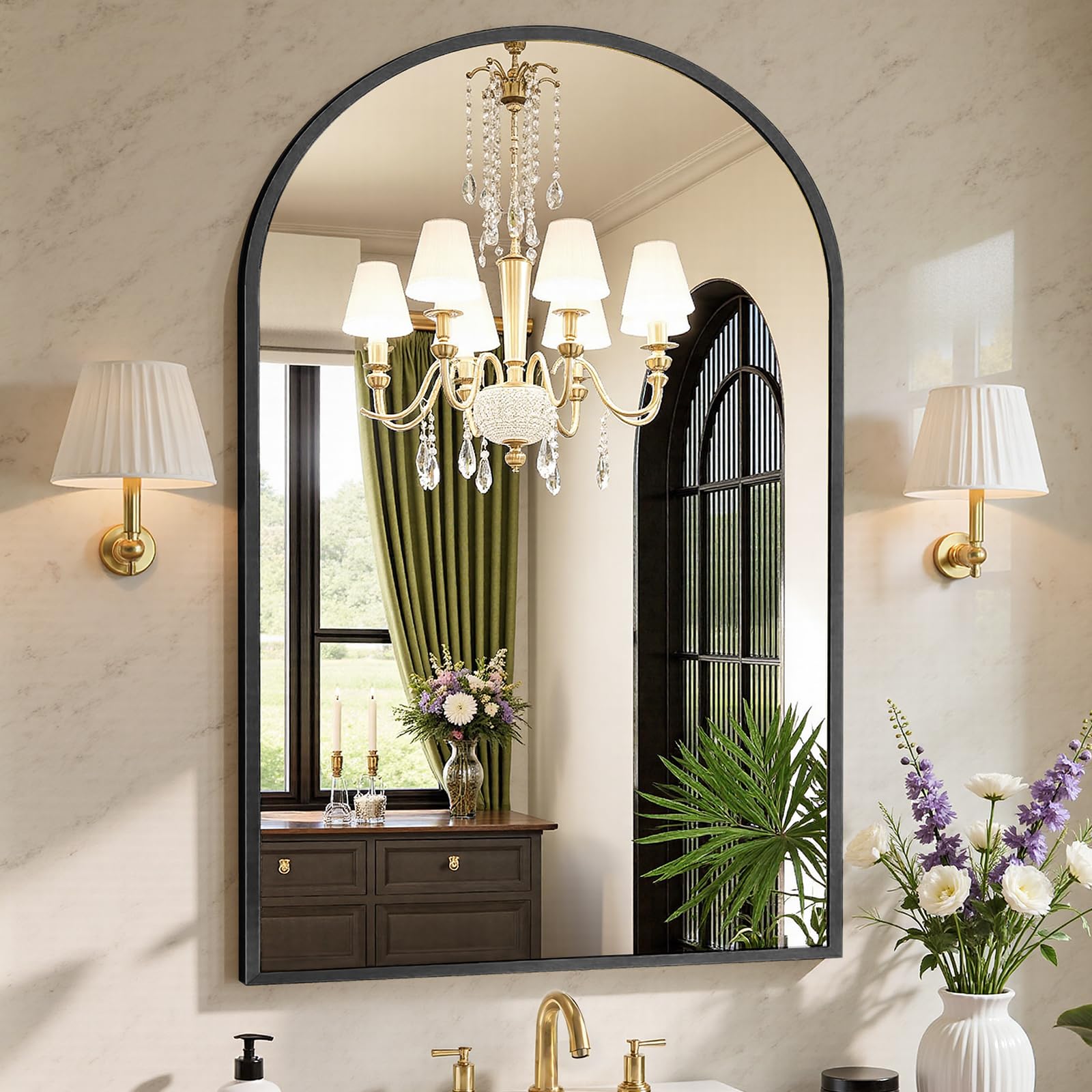 Sweetcrispy 24"x36" Arched Black Bathroom Mirrors for Wall | Bathroom Mirrors for Over Sink, Metal Framed with HD Shatter-Proof Glass for Entryway, Bedroom, Home Decor