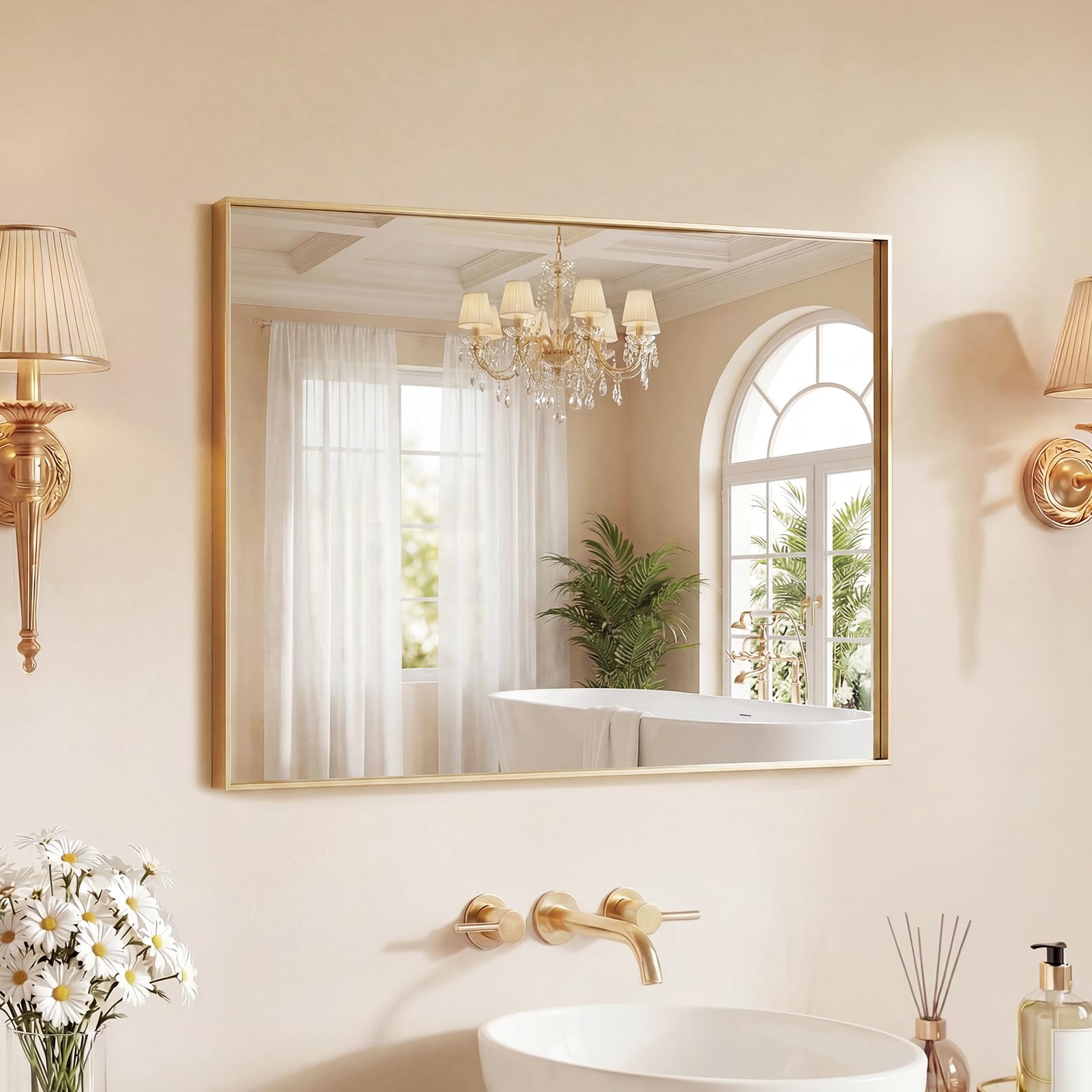 Sweetcrispy 24"x36" Arched Black Bathroom Mirrors for Wall | Bathroom Mirrors for Over Sink, Metal Framed with HD Shatter-Proof Glass for Entryway, Bedroom, Home Decor