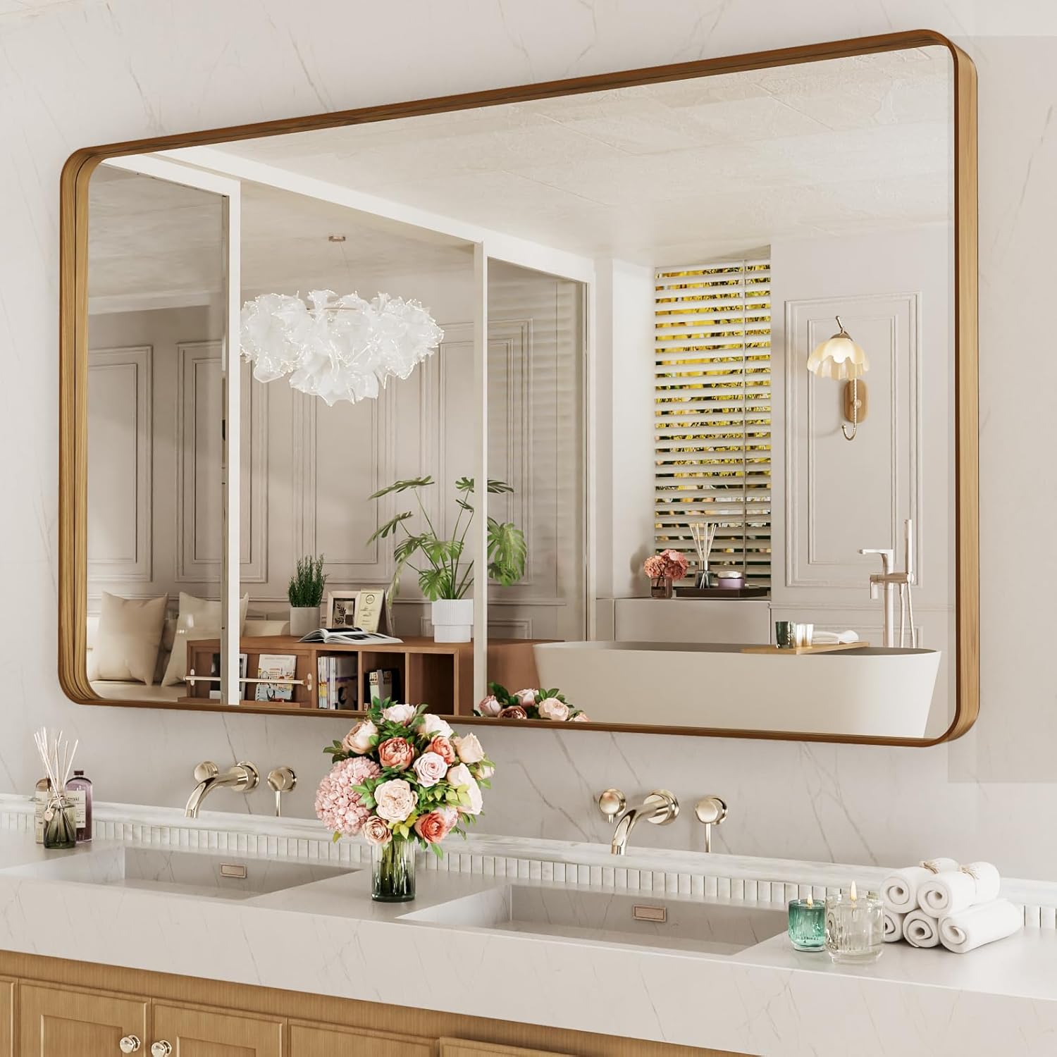 LOAAO Black Metal Framed Bathroom Mirror for Wall, 22X30 Inch Rounded Rectangle Mirror, Matte Black Bathroom Vanity Mirror Farmhouse, Anti-Rust, Hangs Horizontally or Vertically