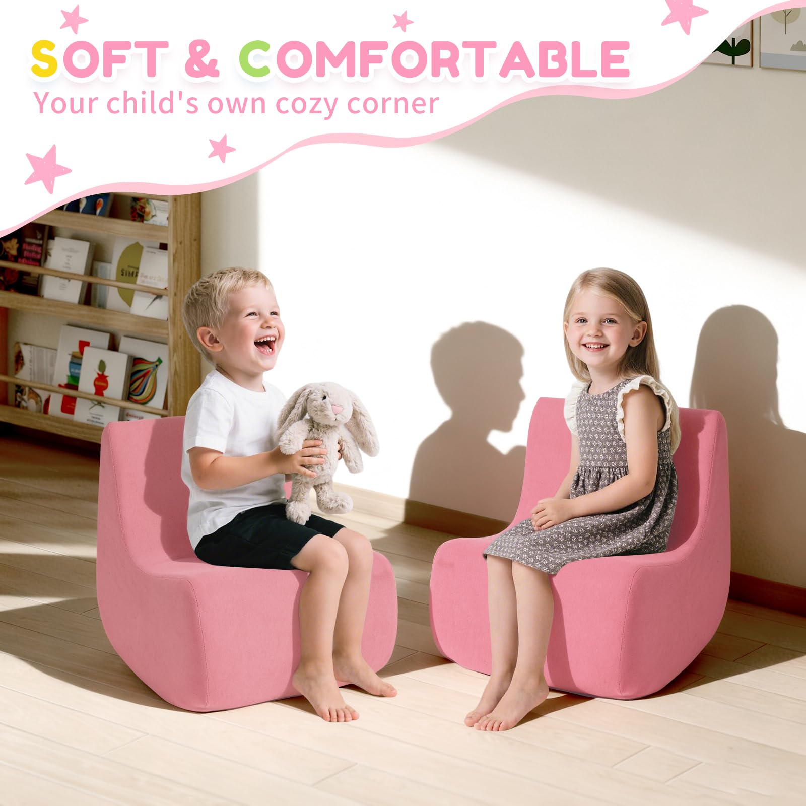 Toddler Chair, Comfy Kids Sofa Chair for Playroom, Supportive Toddler Couch for Boys and Girls with Washable Cover, Small Kids Furniture Sofa for Baby Gift (L-Shape-Blue)