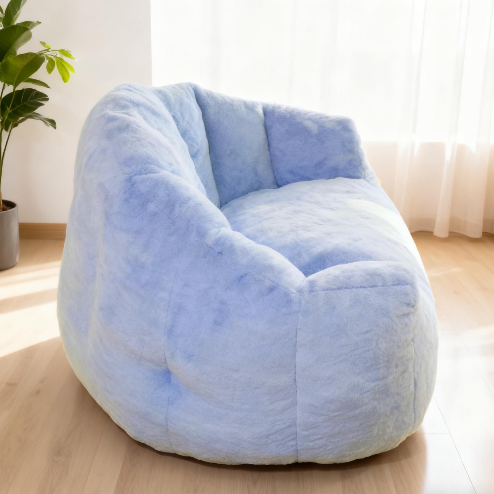 Bean Bag Chair, Giant Beanbag Chiars for Adults, Faux Fur Shell-Shaped Floor Sofa with Filler, Comfy Chair for Reading, Gaming and Relax (Grey)