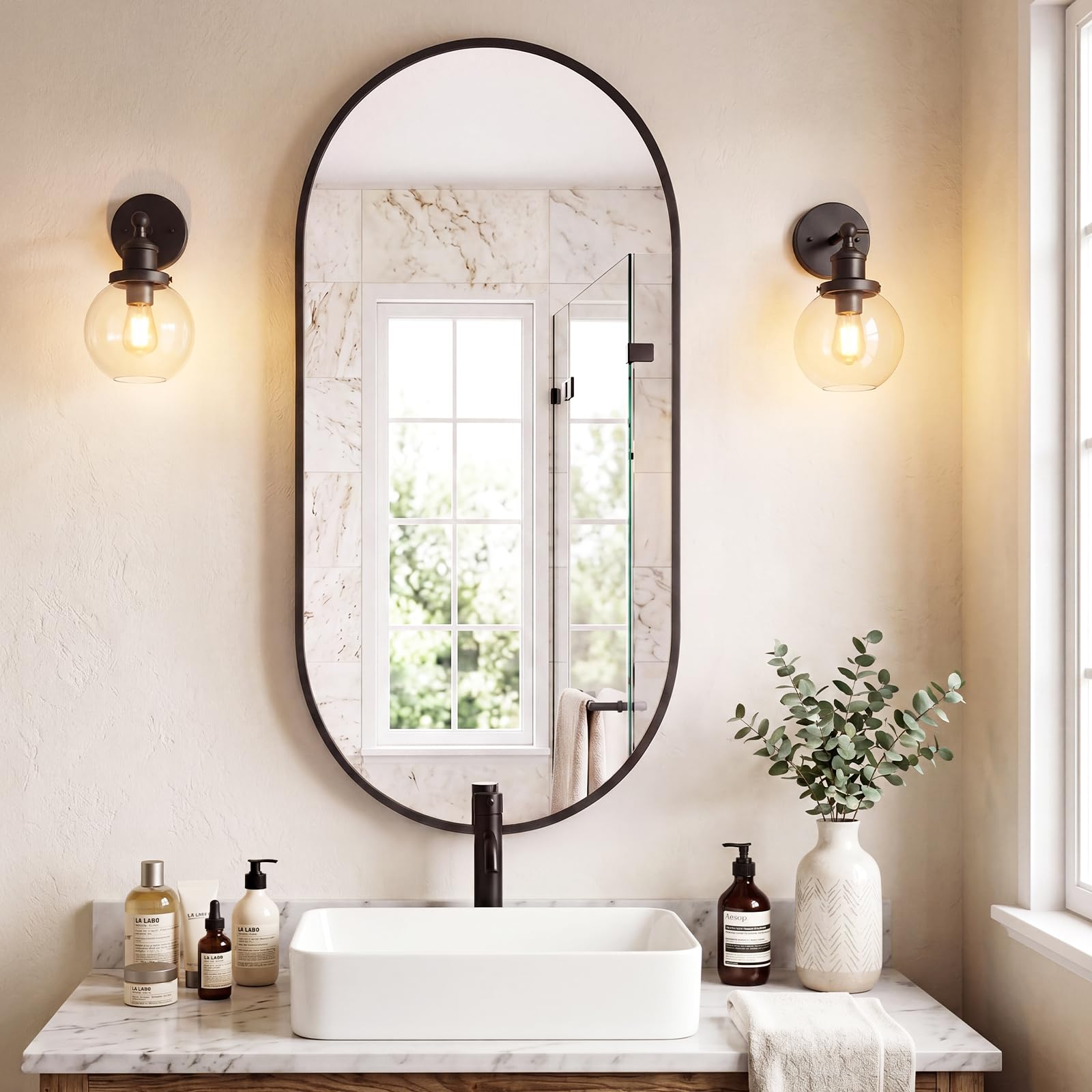 Sweetcrispy 24"x36" Arched Black Bathroom Mirrors for Wall | Bathroom Mirrors for Over Sink, Metal Framed with HD Shatter-Proof Glass for Entryway, Bedroom, Home Decor