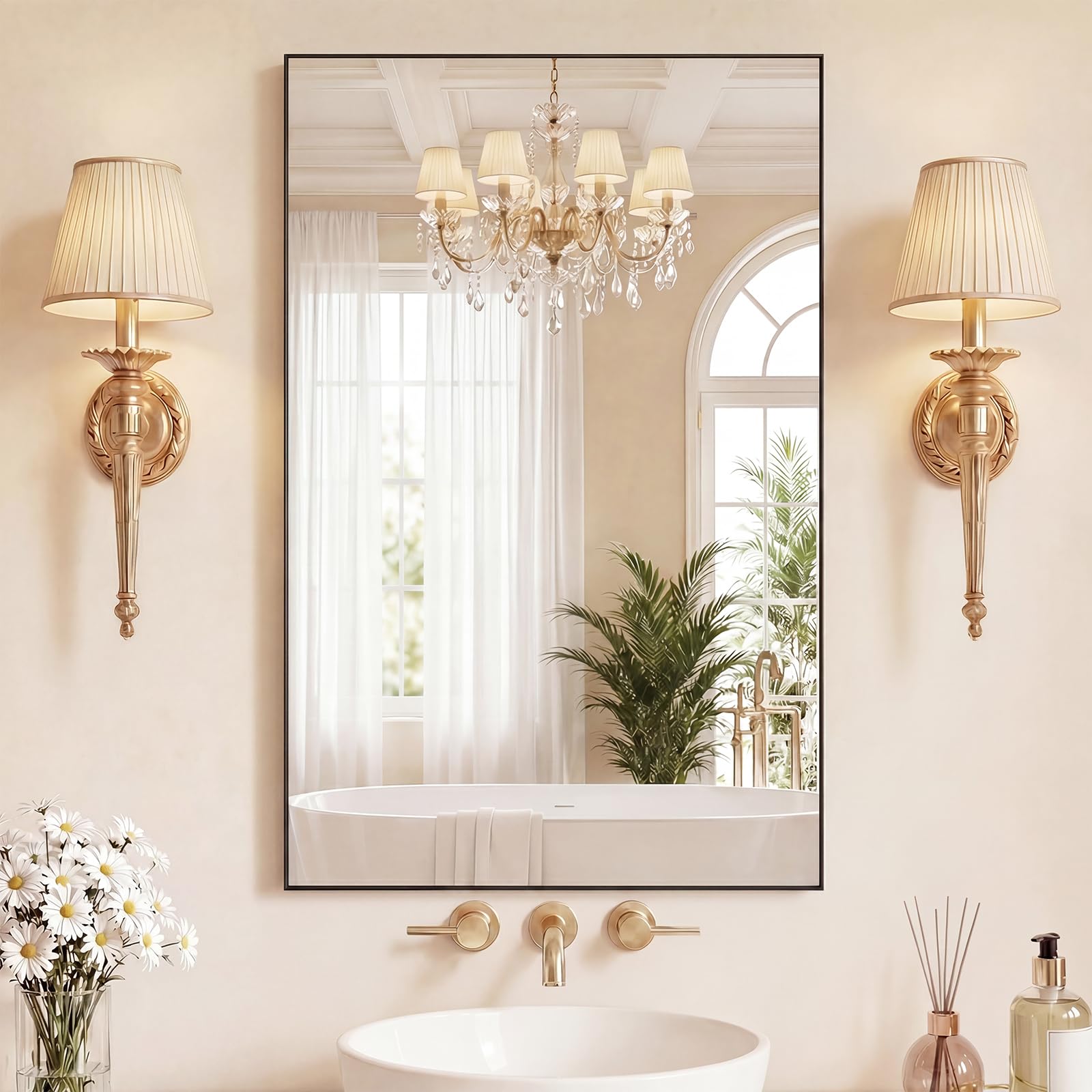 Sweetcrispy 24"x36" Arched Black Bathroom Mirrors for Wall | Bathroom Mirrors for Over Sink, Metal Framed with HD Shatter-Proof Glass for Entryway, Bedroom, Home Decor