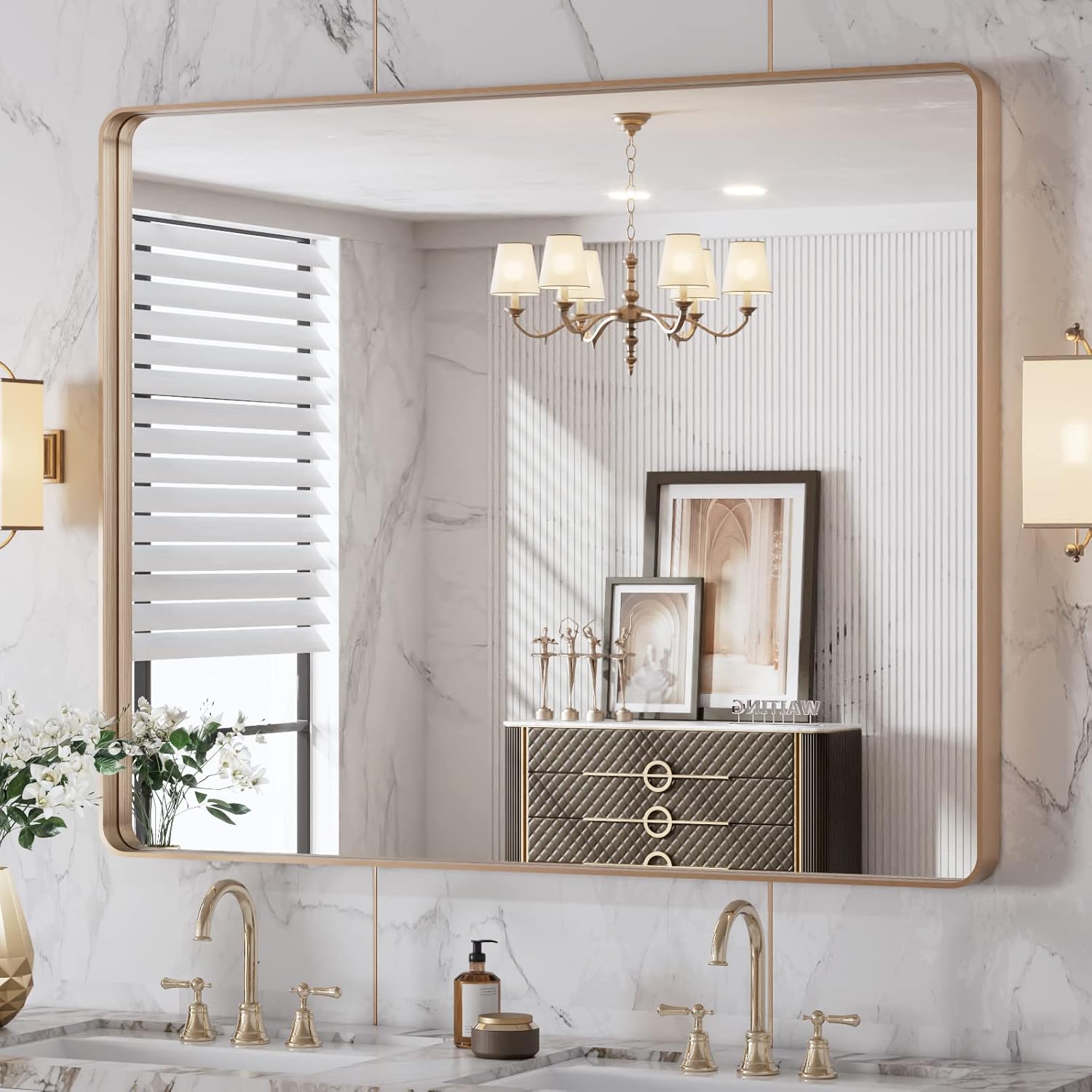 LOAAO Black Metal Framed Bathroom Mirror for Wall, 22X30 Inch Rounded Rectangle Mirror, Matte Black Bathroom Vanity Mirror Farmhouse, Anti-Rust, Hangs Horizontally or Vertically