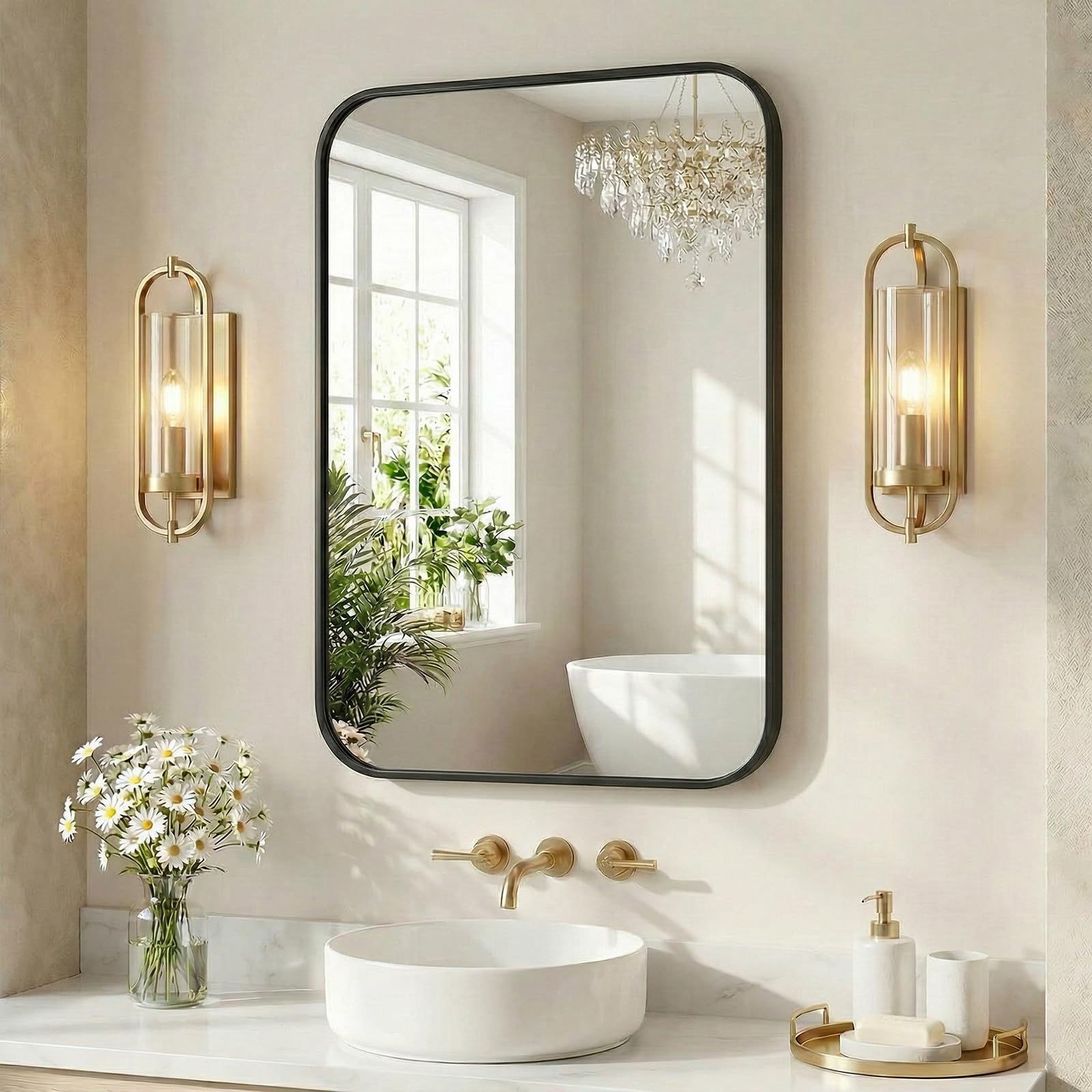 Sweetcrispy 24"x36" Arched Black Bathroom Mirrors for Wall | Bathroom Mirrors for Over Sink, Metal Framed with HD Shatter-Proof Glass for Entryway, Bedroom, Home Decor