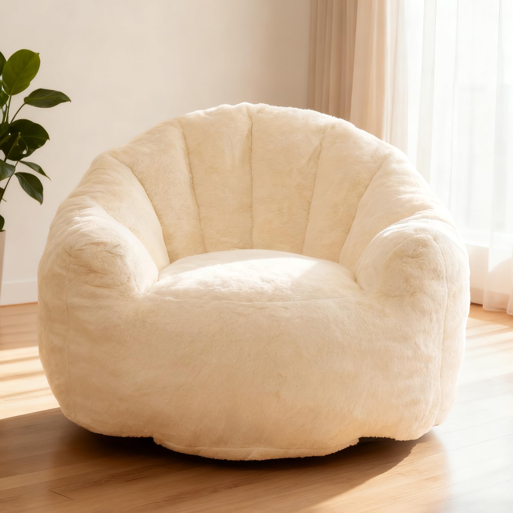 Bean Bag Chair, Giant Beanbag Chiars for Adults, Faux Fur Shell-Shaped Floor Sofa with Filler, Comfy Chair for Reading, Gaming and Relax (Grey)