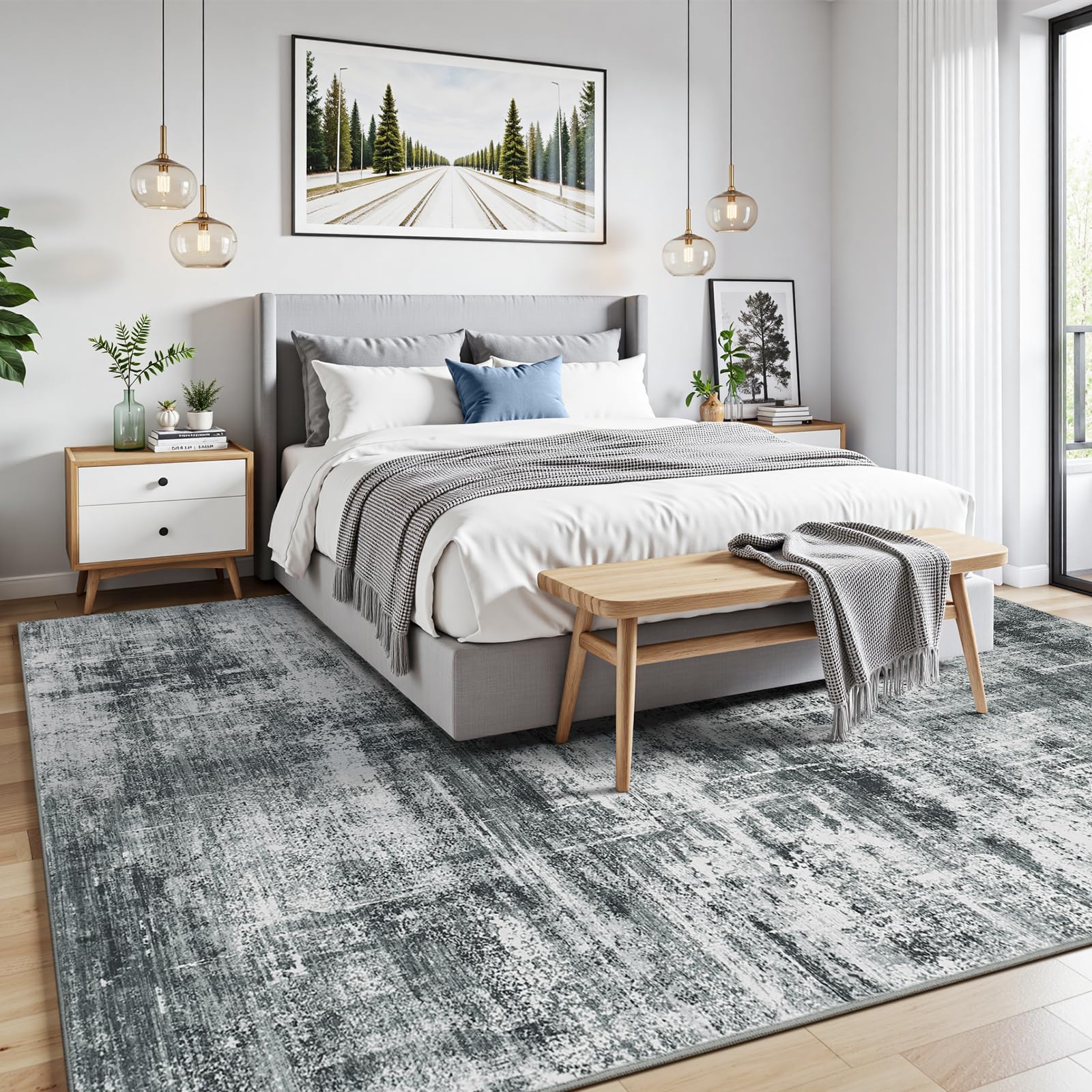 Lofus 8x10 Area Rug for Living Room, Gold Abstract Large Rugs with Non-Slip Backing, Neutral Modern Washable Carpet for Bedroom Dining Room Home Office Nursery Indoor