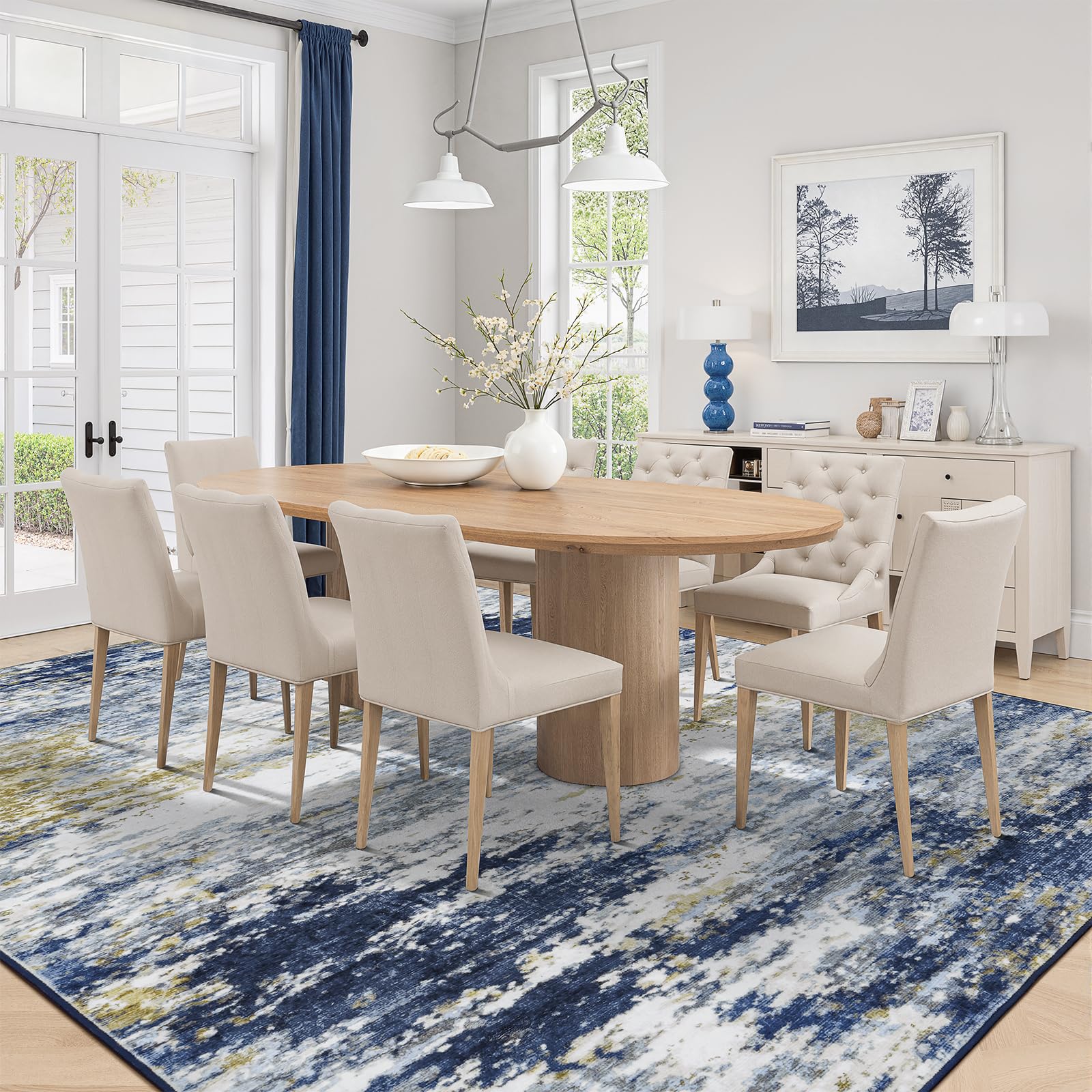 Lofus 8x10 Area Rug for Living Room, Gold Abstract Large Rugs with Non-Slip Backing, Neutral Modern Washable Carpet for Bedroom Dining Room Home Office Nursery Indoor