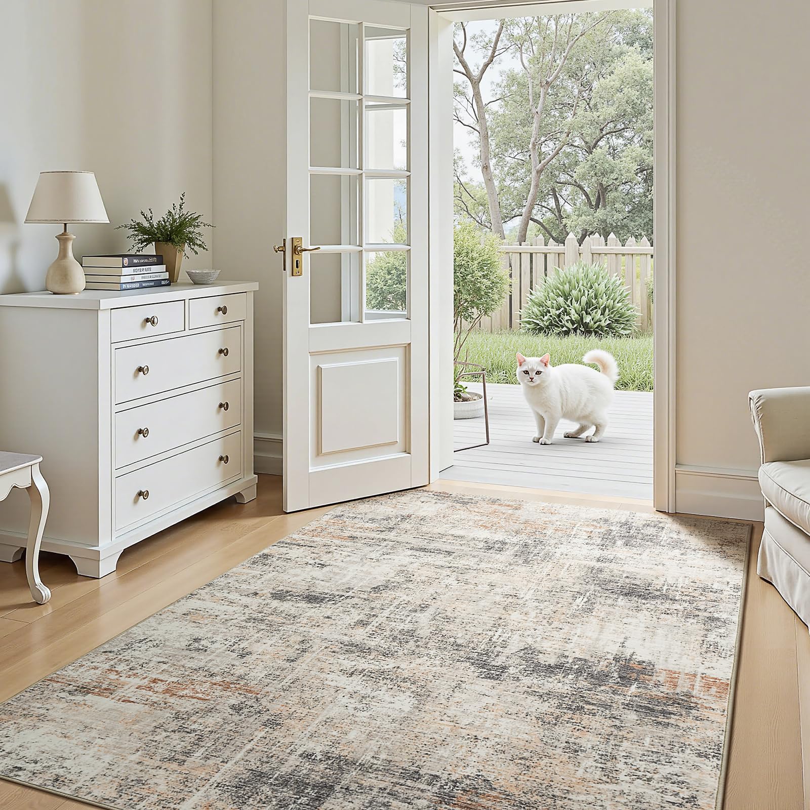 Lofus 8x10 Area Rug for Living Room, Gold Abstract Large Rugs with Non-Slip Backing, Neutral Modern Washable Carpet for Bedroom Dining Room Home Office Nursery Indoor