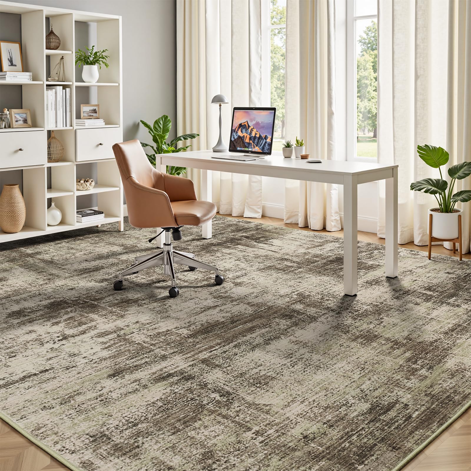Lofus 8x10 Area Rug for Living Room, Gold Abstract Large Rugs with Non-Slip Backing, Neutral Modern Washable Carpet for Bedroom Dining Room Home Office Nursery Indoor